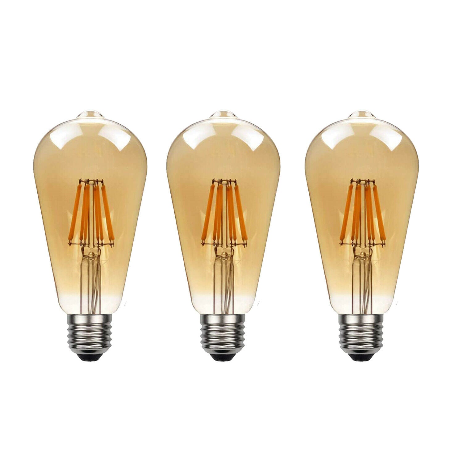 3 Pack E27 Dimmable Vintage Edison LED Bulb, Amber Glass, Warm White 2700K, 8W, 800lm
