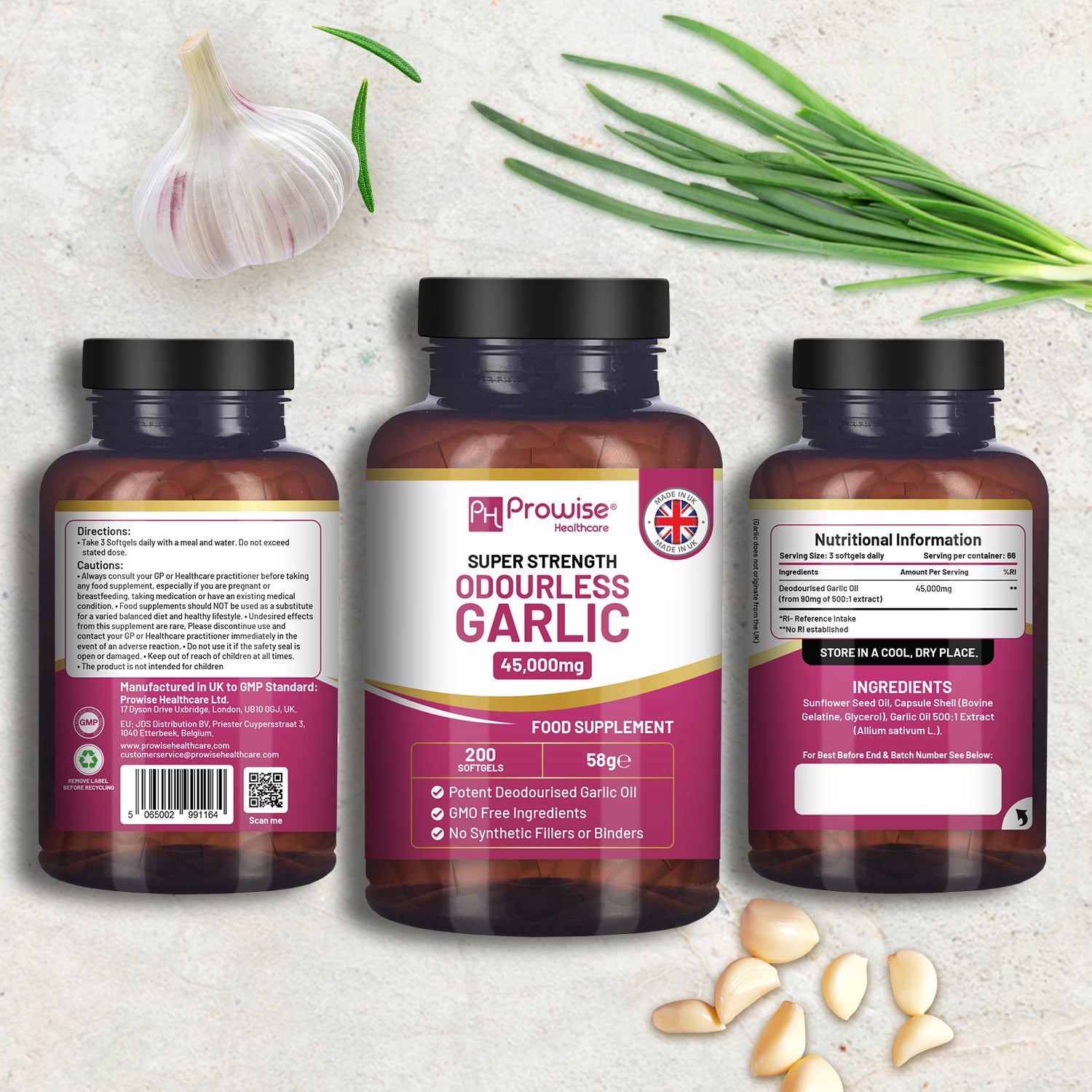 Prowise Odourless Garlic Softgels, 45,000mg Strength, 200 Count