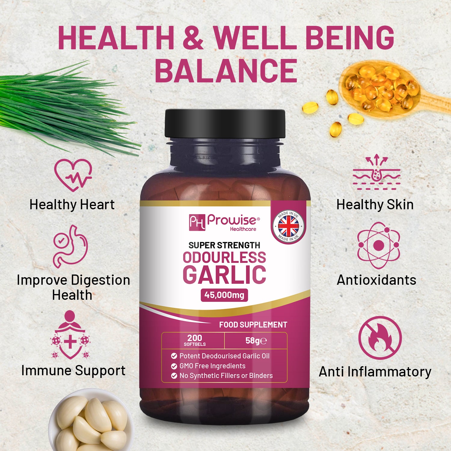 Prowise Odourless Garlic Softgels, 45,000mg Strength, 200 Count