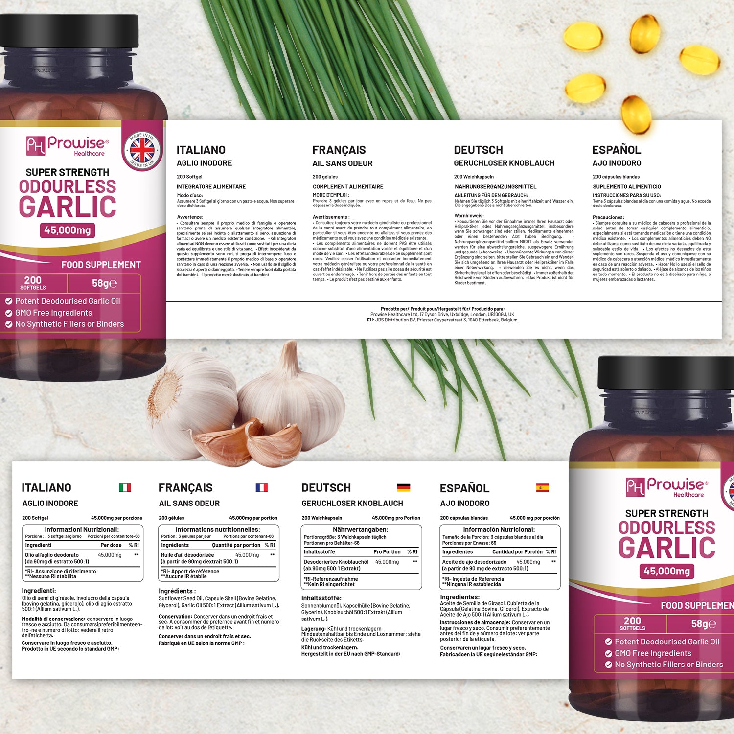 Prowise Odourless Garlic Softgels, 45,000mg Strength, 200 Count