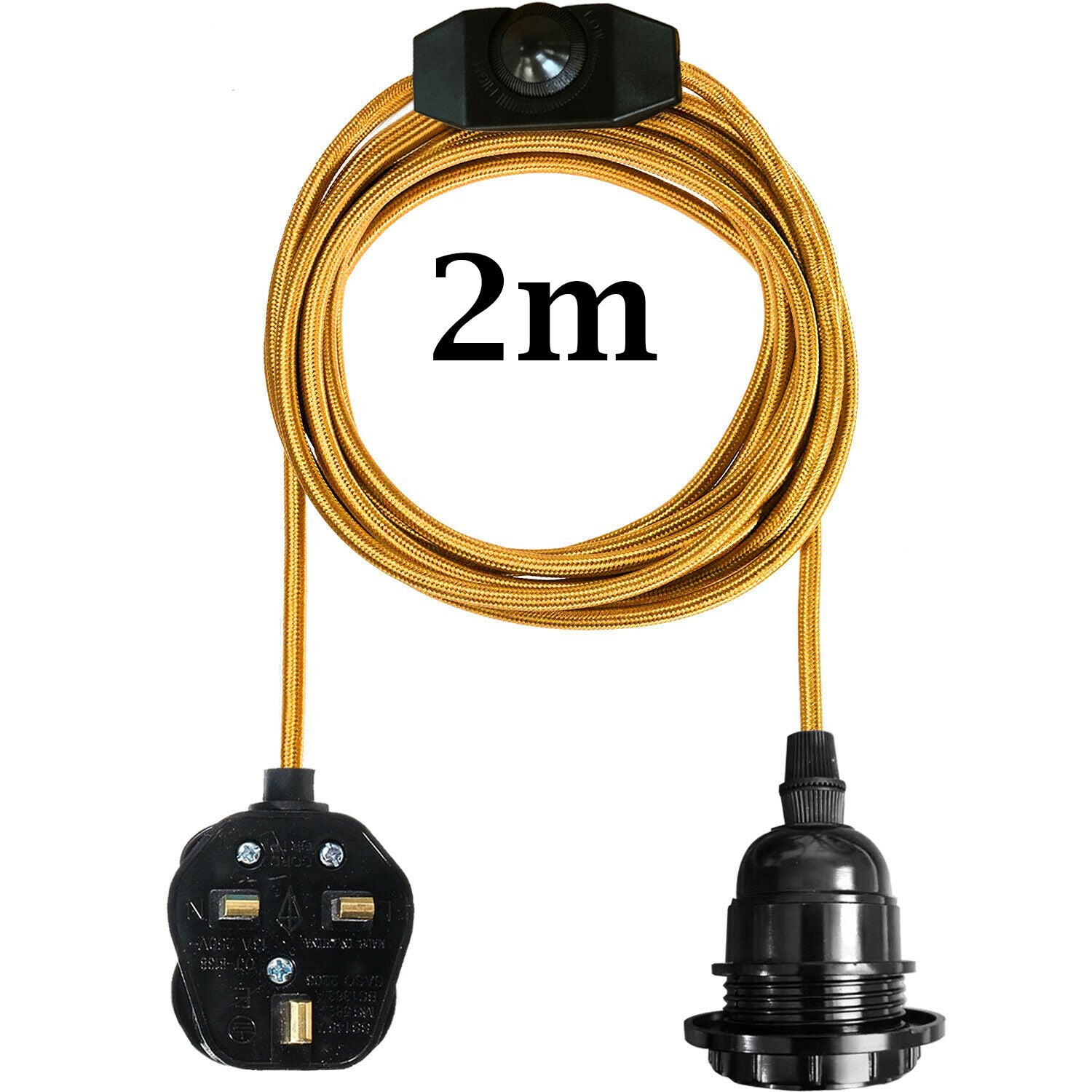 E27 2M Fabric Cable UK Plug Pendant Lamp Light Set with Dimmer Switch and Bulb Holder