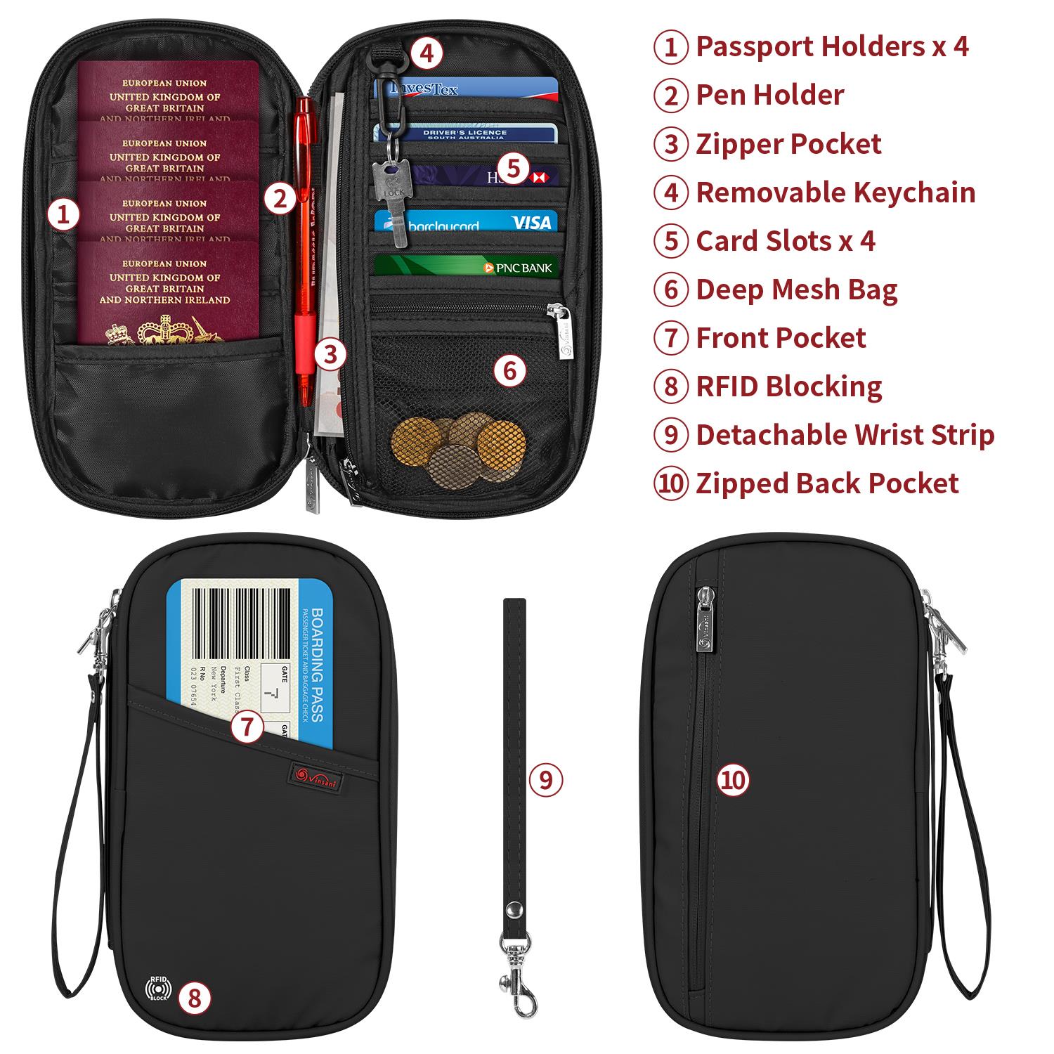 Vinsani Deluxe RFID Passport Holder Travel Wallet Black