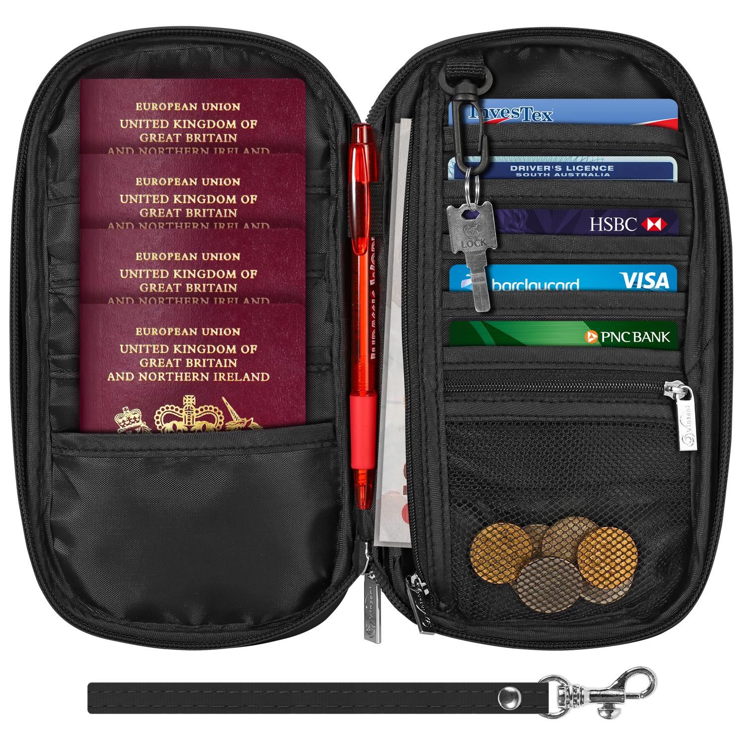 Vinsani Deluxe RFID Passport Holder Travel Wallet Black