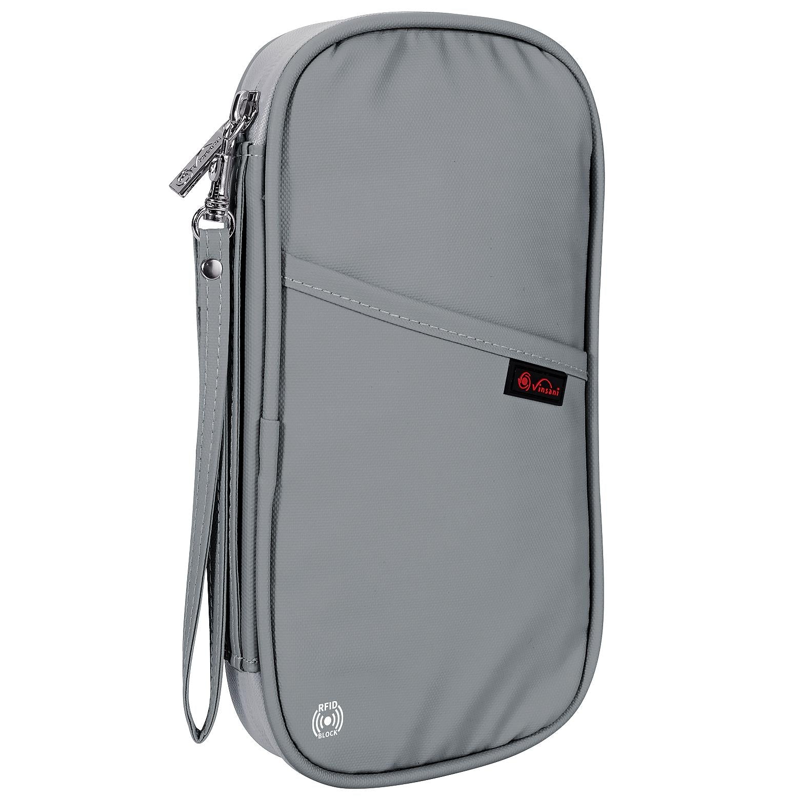 Vinsani Deluxe RFID Protected Passport Holder Travel Wallet Light Grey