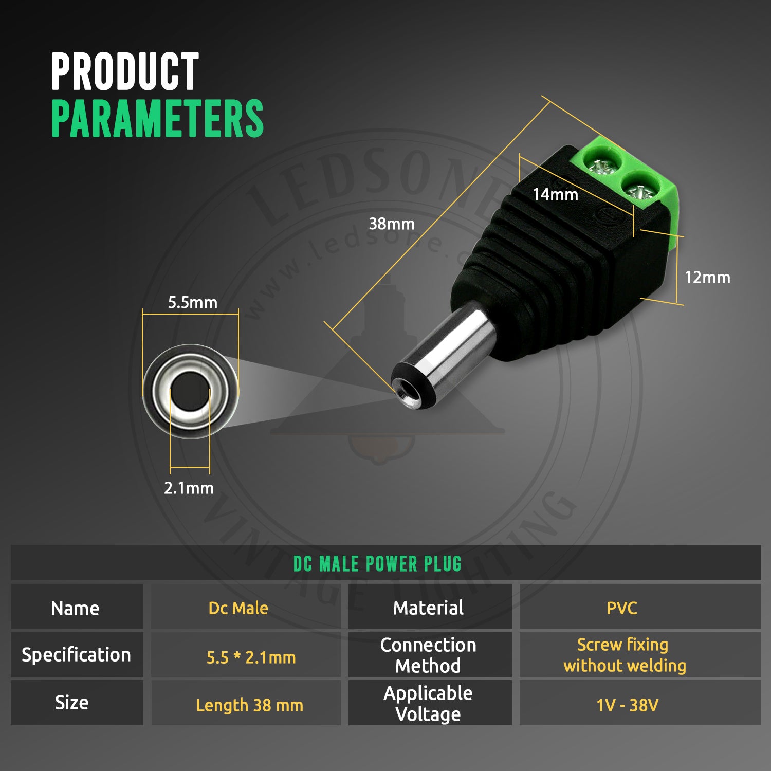 DC Power Connector Male Jack Connector Plug Adapter for CCTV Camera LED Strip Light