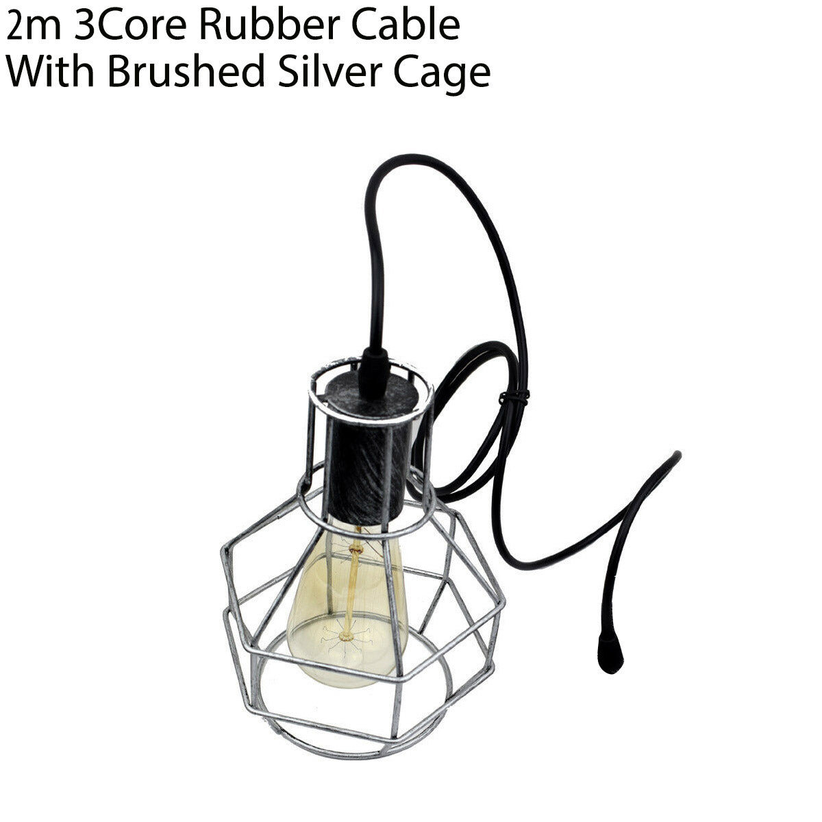 2m Brushed Silver Pendant Lamp Holder with Nest Cage, E27, 2 Lamp Holders