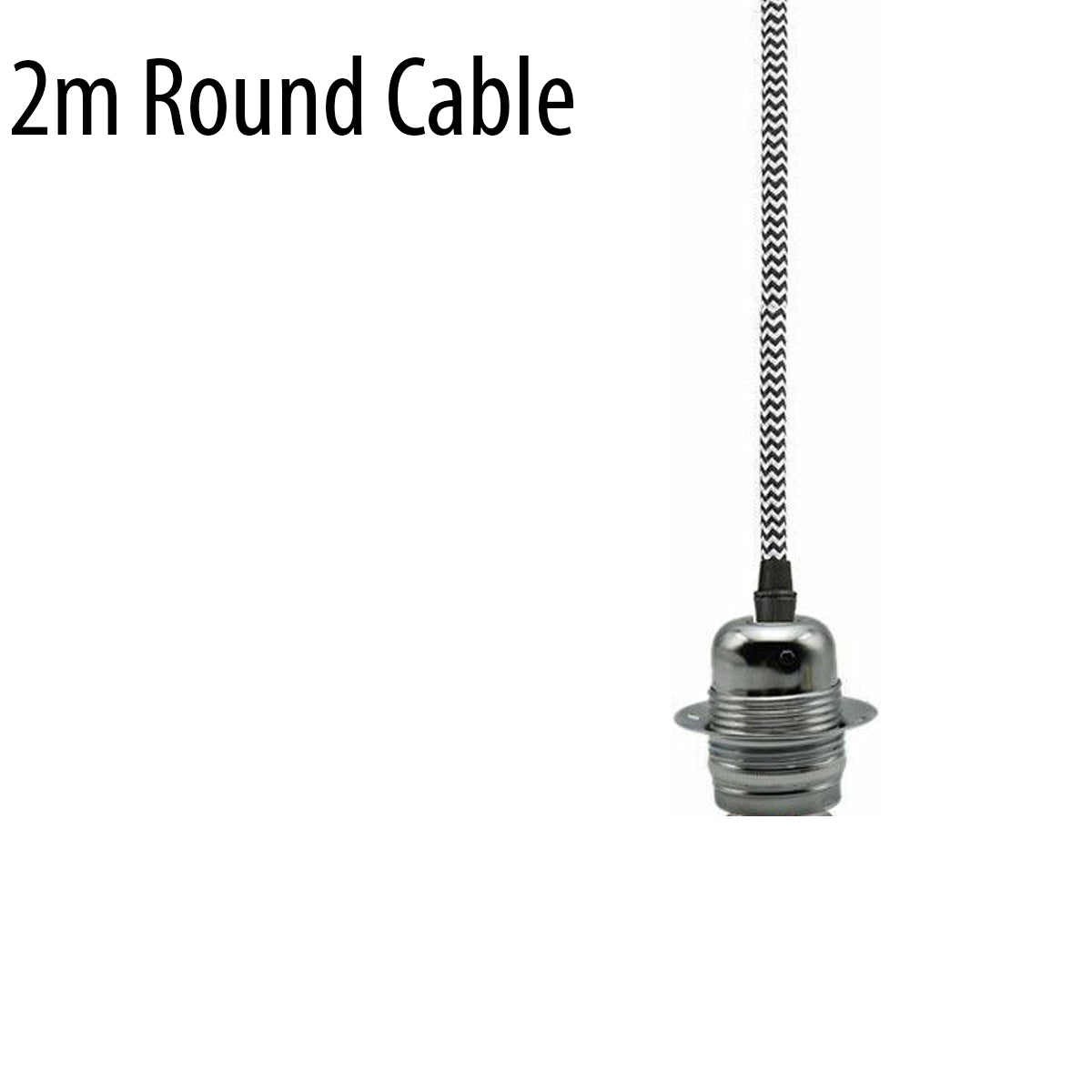 Chrome E27 Pendant Set with Black and White Fabric Cable 1m