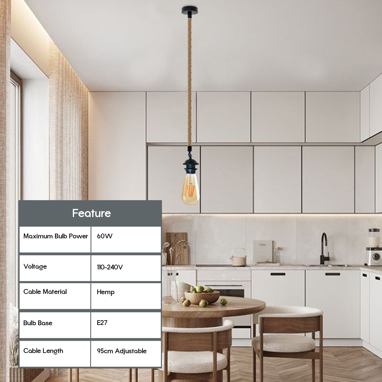 Vintage Single Pendant Light Fitting, lampshade addable E27 Lamp Holder for Ceiling Hanging Light,