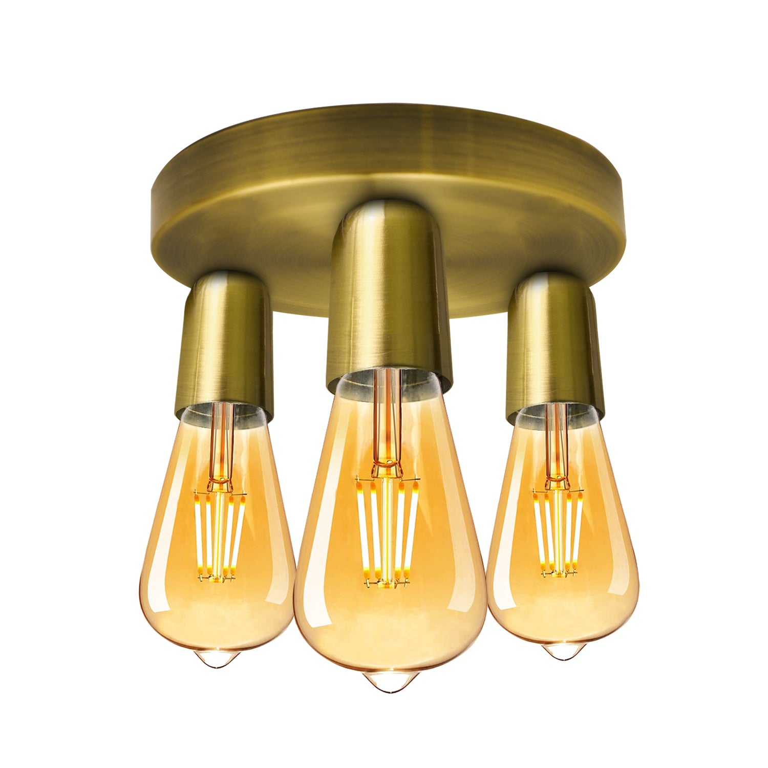 Vintage Brass 3-Light Semi Flush Ceiling Light, E27 Metal Ceiling Lamp