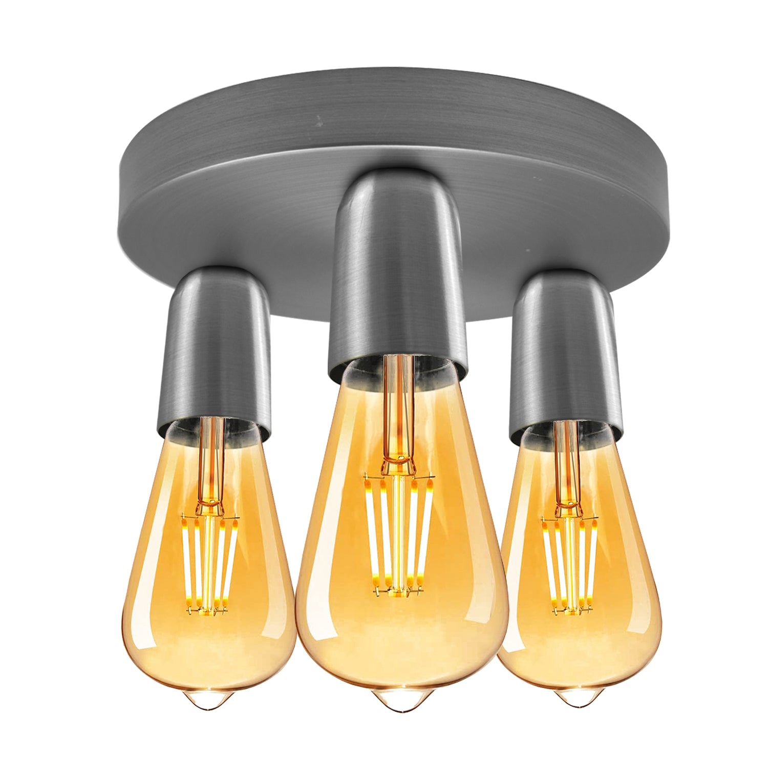 Satin Nickel Vintage Retro 3-Light Ceiling Light with E27 Sockets