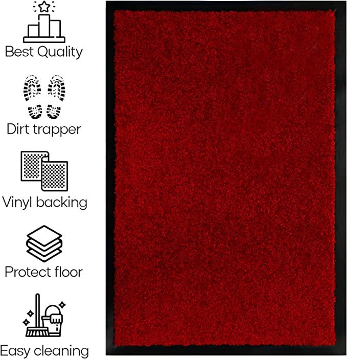 Red Barrier Dirt Trapping Entrance Mat with Non-Slip Nitrile Rubber Backing 120 x 180cm