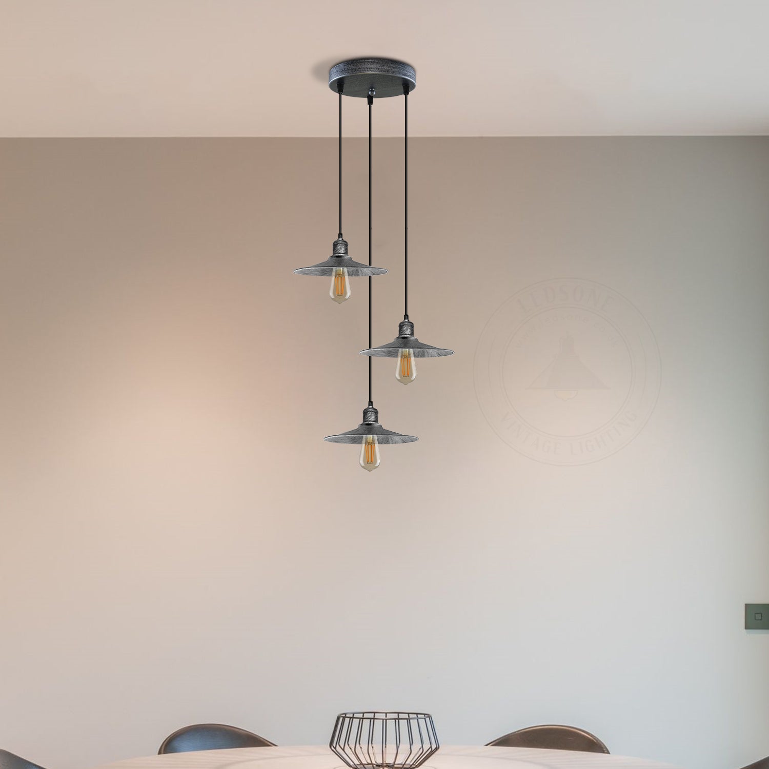 Vintage Retro 3-Light Metal Ceiling Pendant Light Shade E27