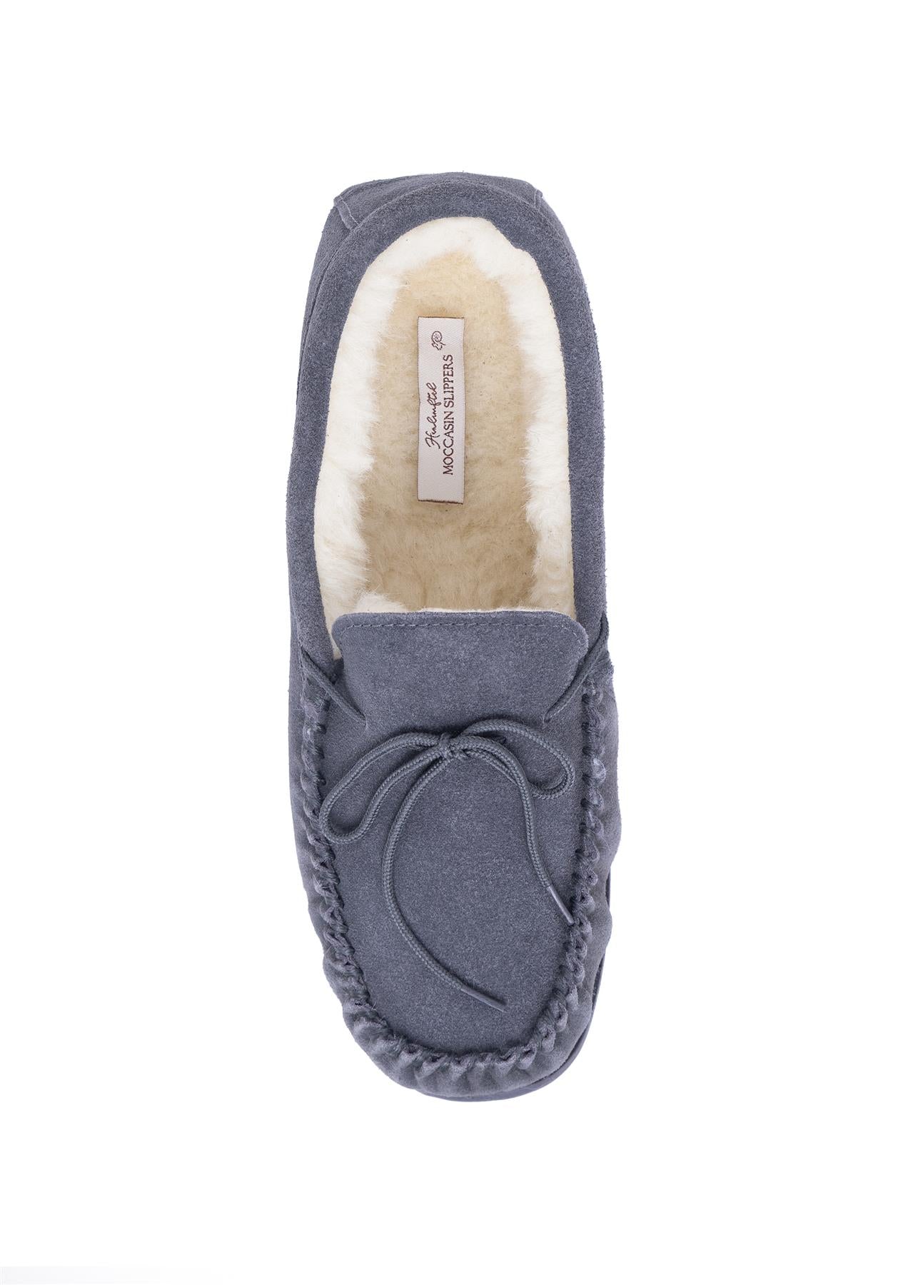 Nordvek Womens Suede Moccasin Slippers with Non-Slip Rubber Sole, Sheepskin Wool and Polyester Blend Lining