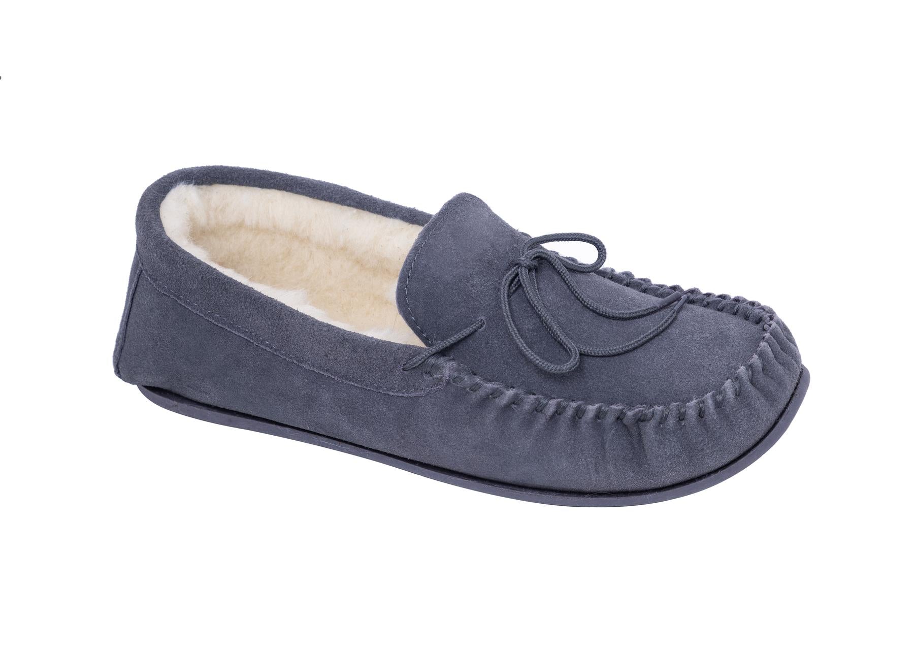 Nordvek Womens Suede Moccasin Slippers with Non-Slip Rubber Sole and Sheepskin Wool & Polyester Blend Lining
