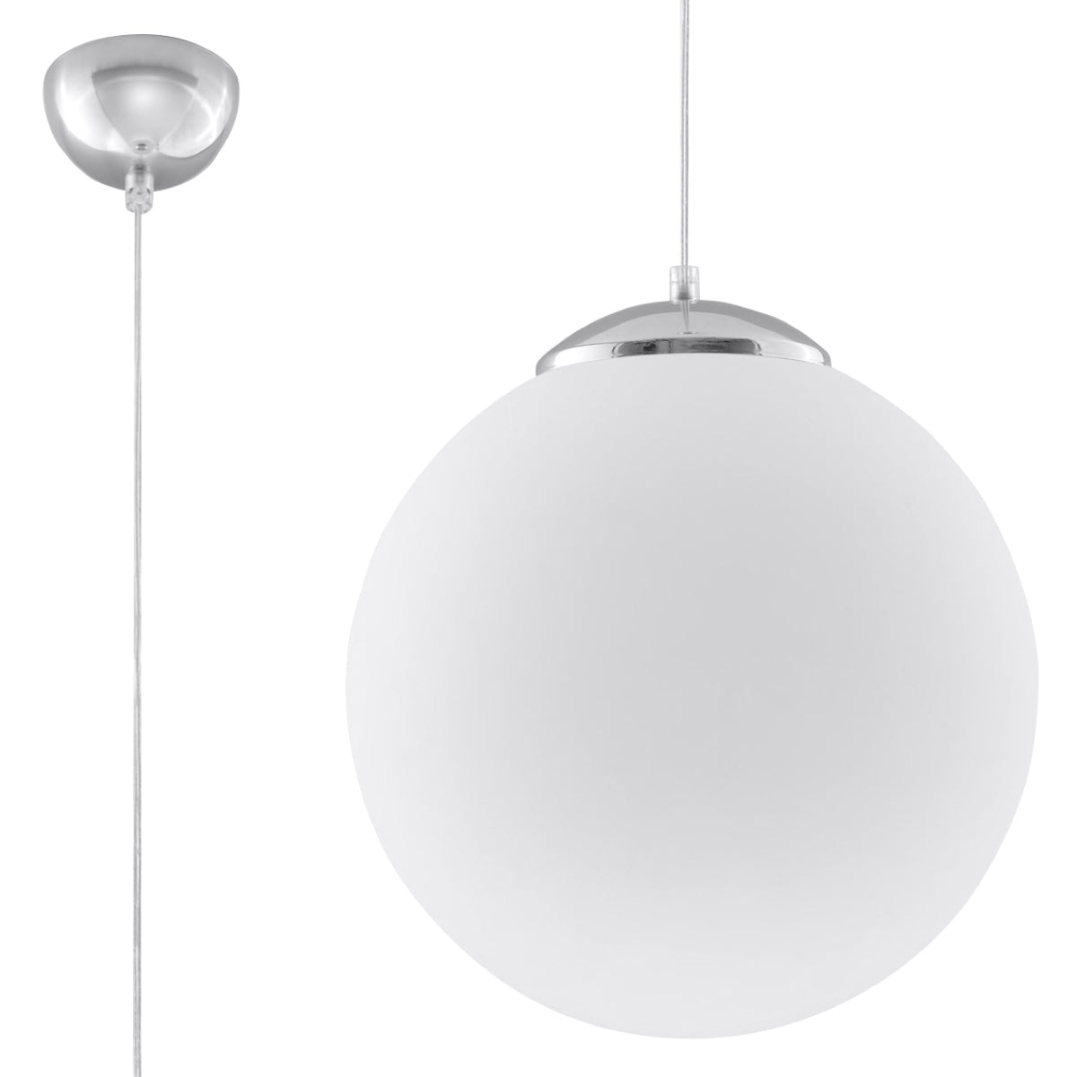 Ugo Minimalistic Pendant Lamp, Steel and Glass, E27, White and Chrome