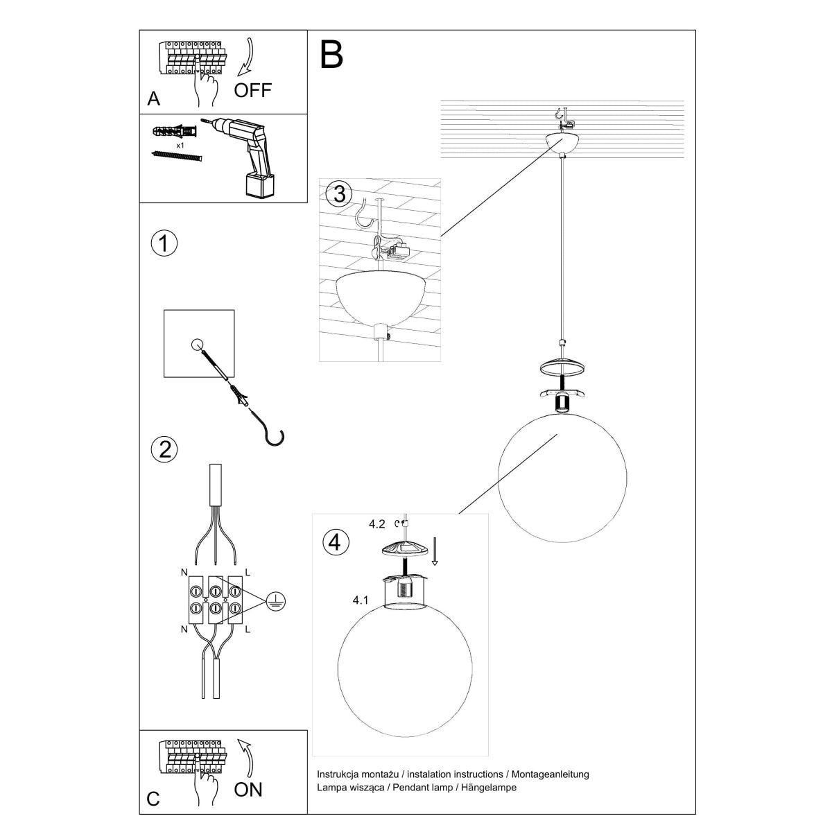 Pendant lamp steel, glass Ugo minimalistic Design E27