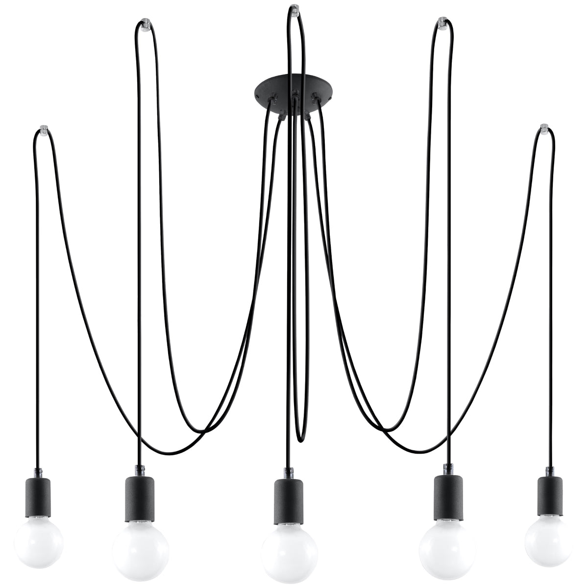 Black Fabric and Steel Edison Loft Chandelier E27