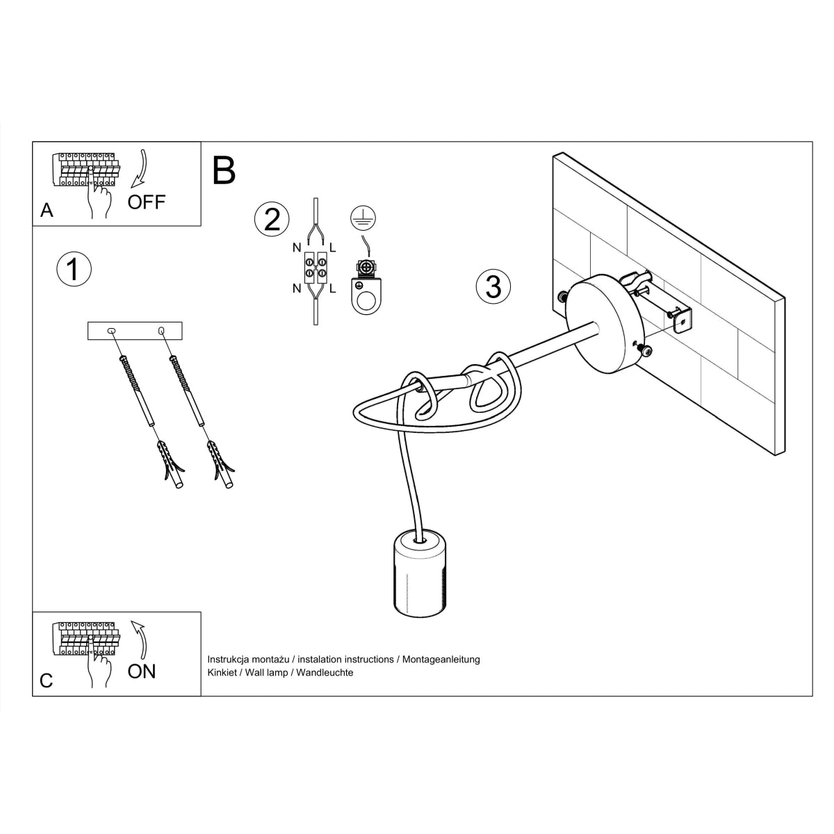 Wall lamp fabric, steel Edison loft Design E27