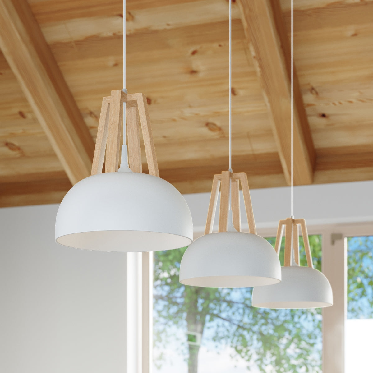 Pendant lamp steel, wood Casco modern Design E27