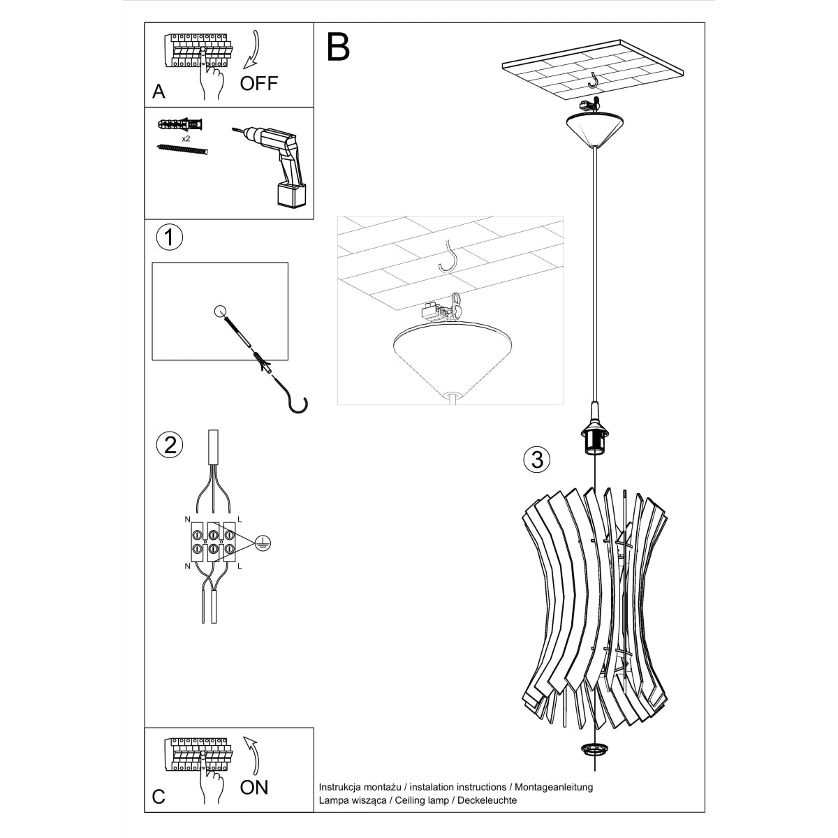 Pendant lamp wood Oriana Scandinavian Design E27
