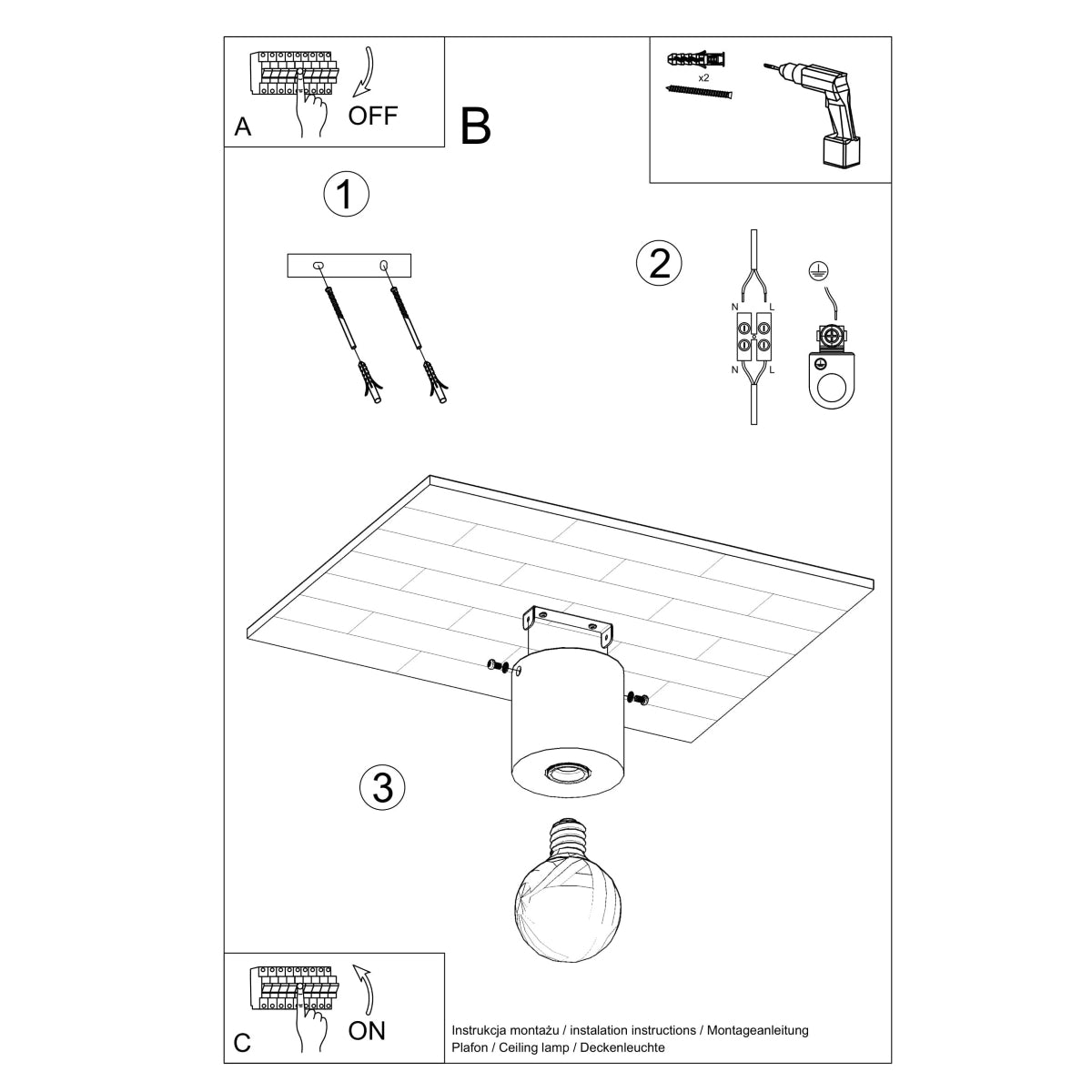 Ceiling lamp concrete Salgado industrial Design E27