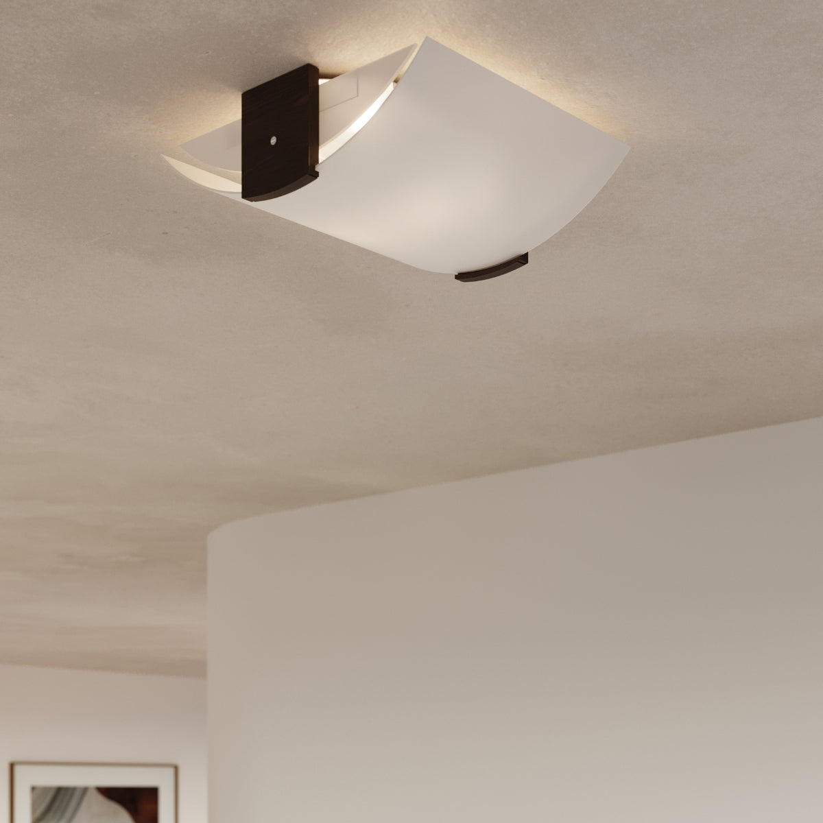 Ceiling lamp wood, glass Emilio modern Design E27