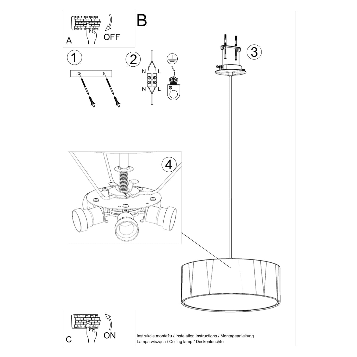 Chandelier fabric, PVC, steel Rollo minimalistic Design E27