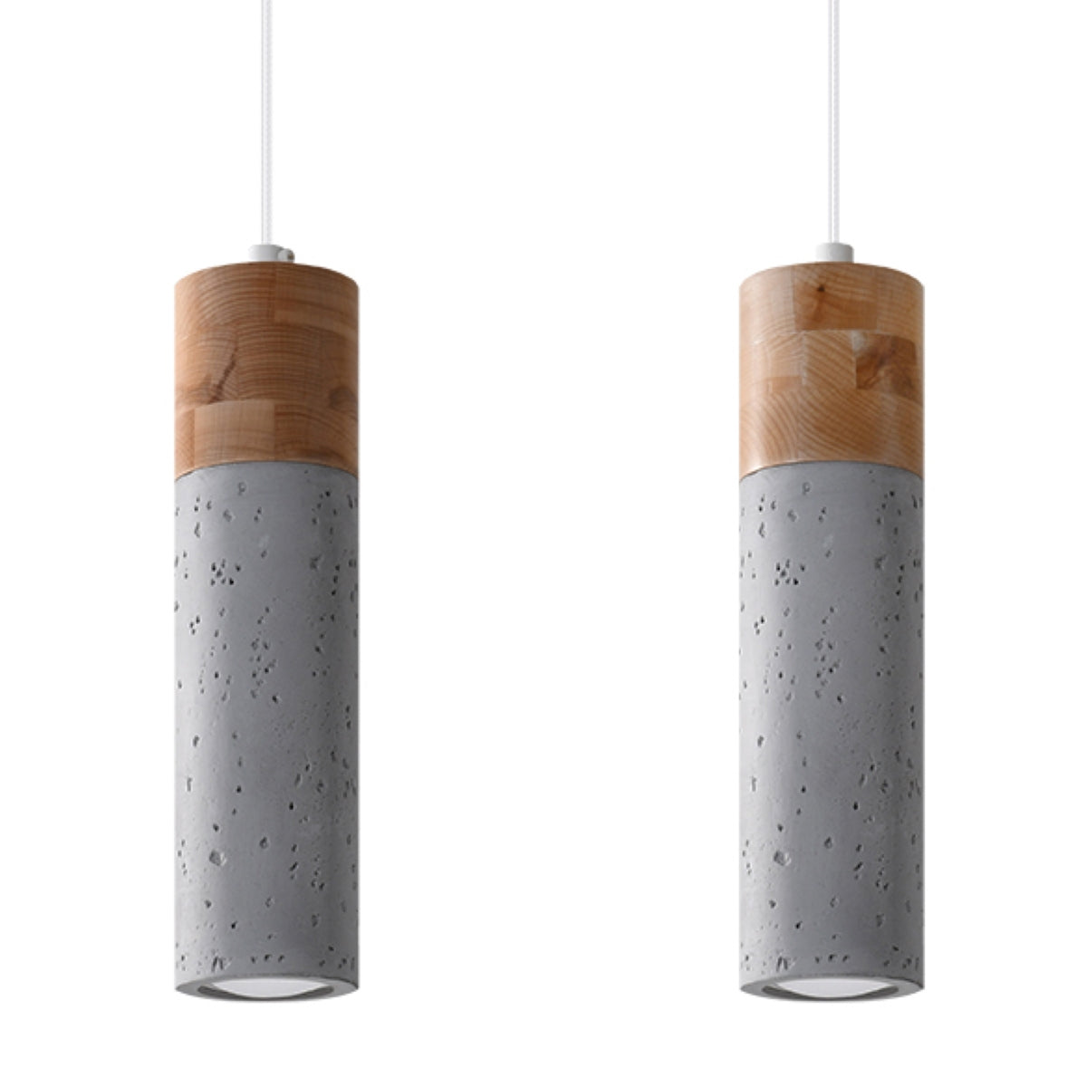 Zane Industrial Pendant Lamp, Concrete and Wood, GU10, Grey/Natural Wood