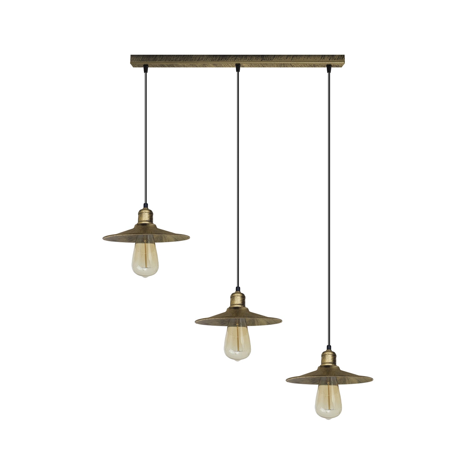 3 Head Vintage Industrial Brushed Brass Ceiling Pendant Easy Fit Light  Metal 22cm Ceiling Lighting Shade