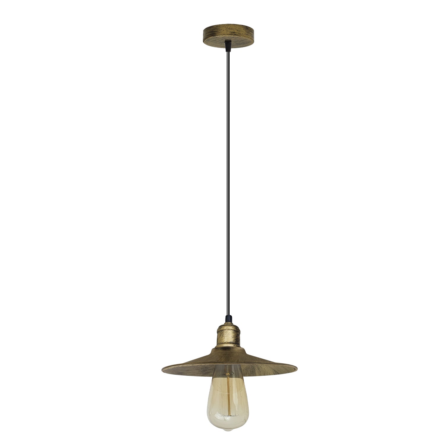 Vintage Industrial Brushed Brass Ceiling Pendant Light, Adjustable 95cm Cable, E27 Base, Metal, Indoor
