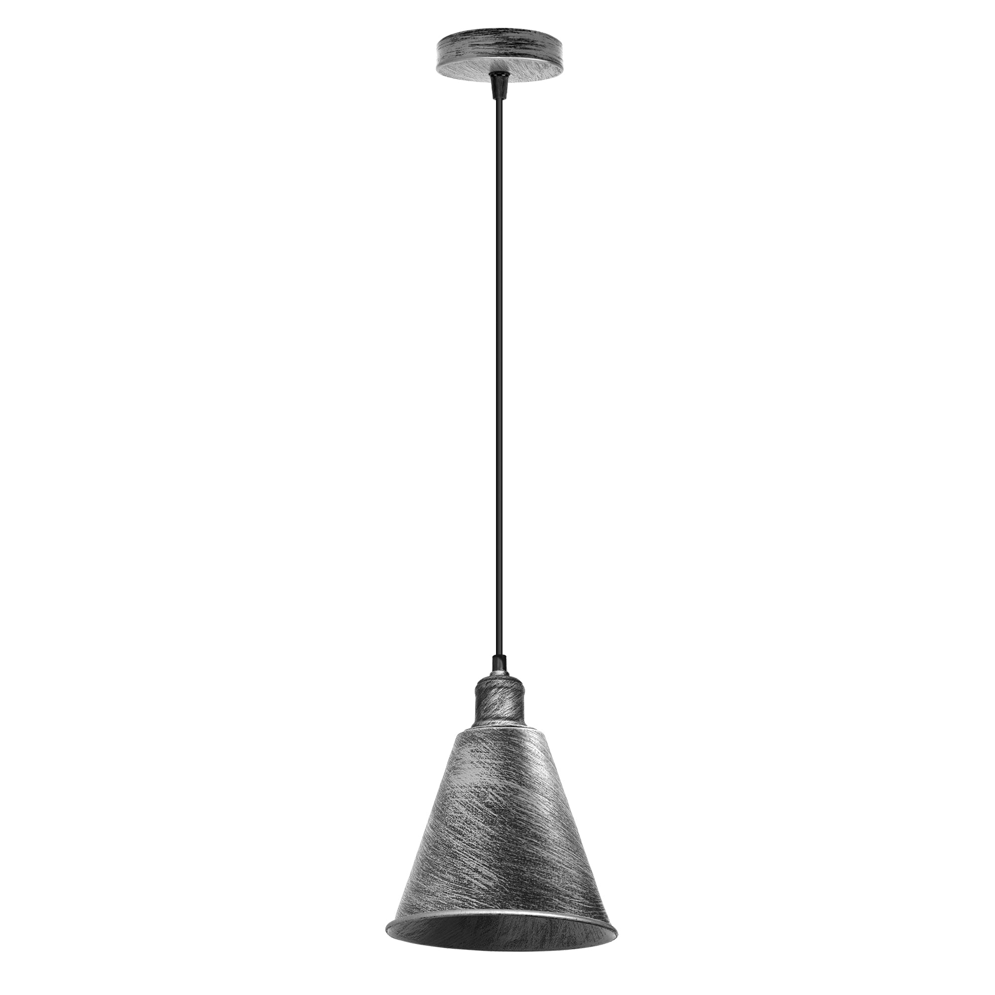Modern Brushed Silver Cone Pendant Light, E27 Hanging Fixture