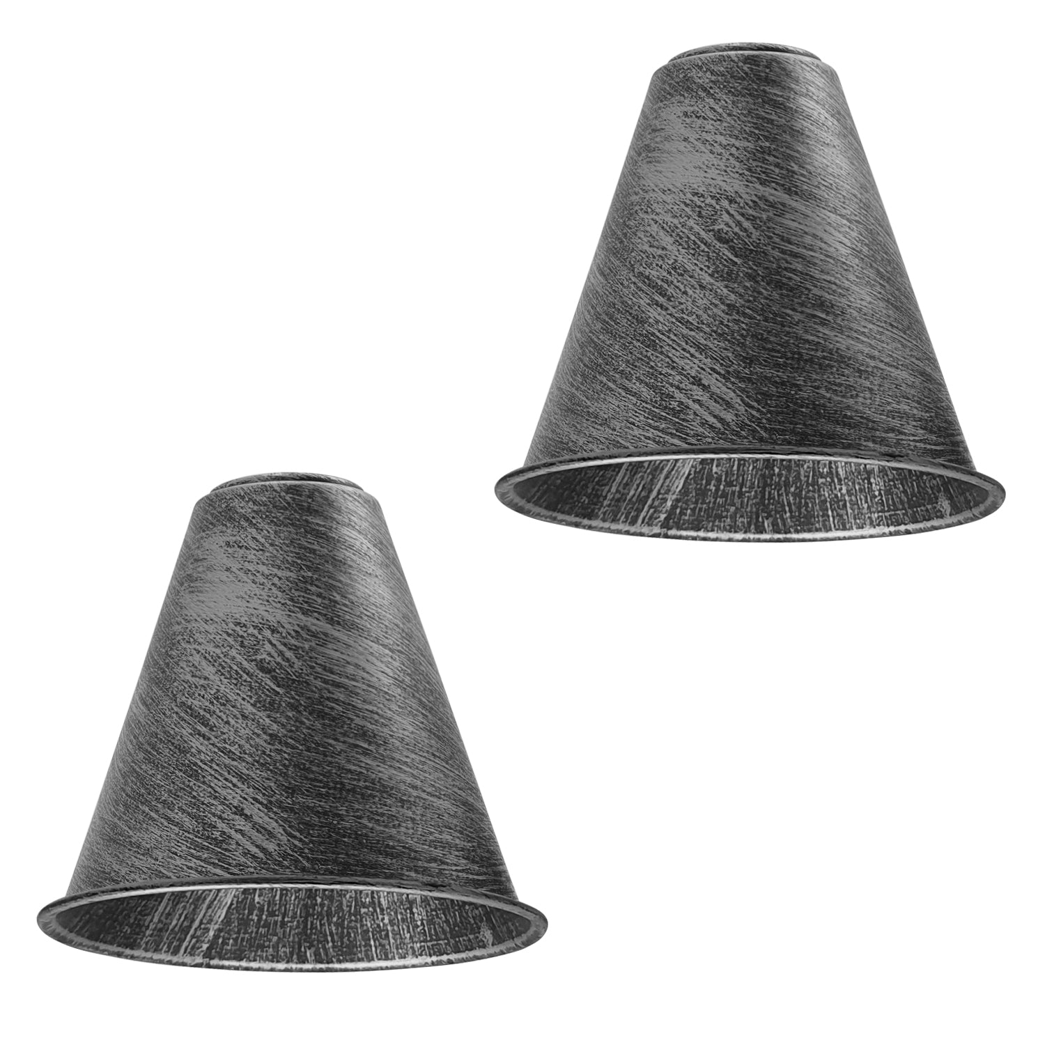 2 Pack Vintage Retro Industrial Metal Brushed Silver Cone Shape 18cm Shade Easy Fit
