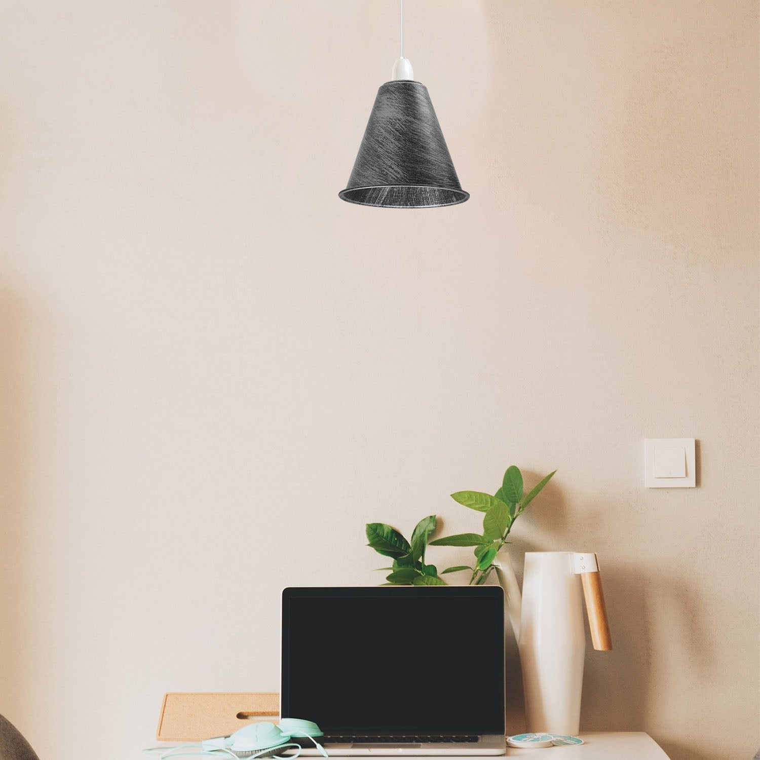 2 Pack Vintage Retro Industrial Metal Brushed Silver Cone Shape 18cm Shade Easy Fit
