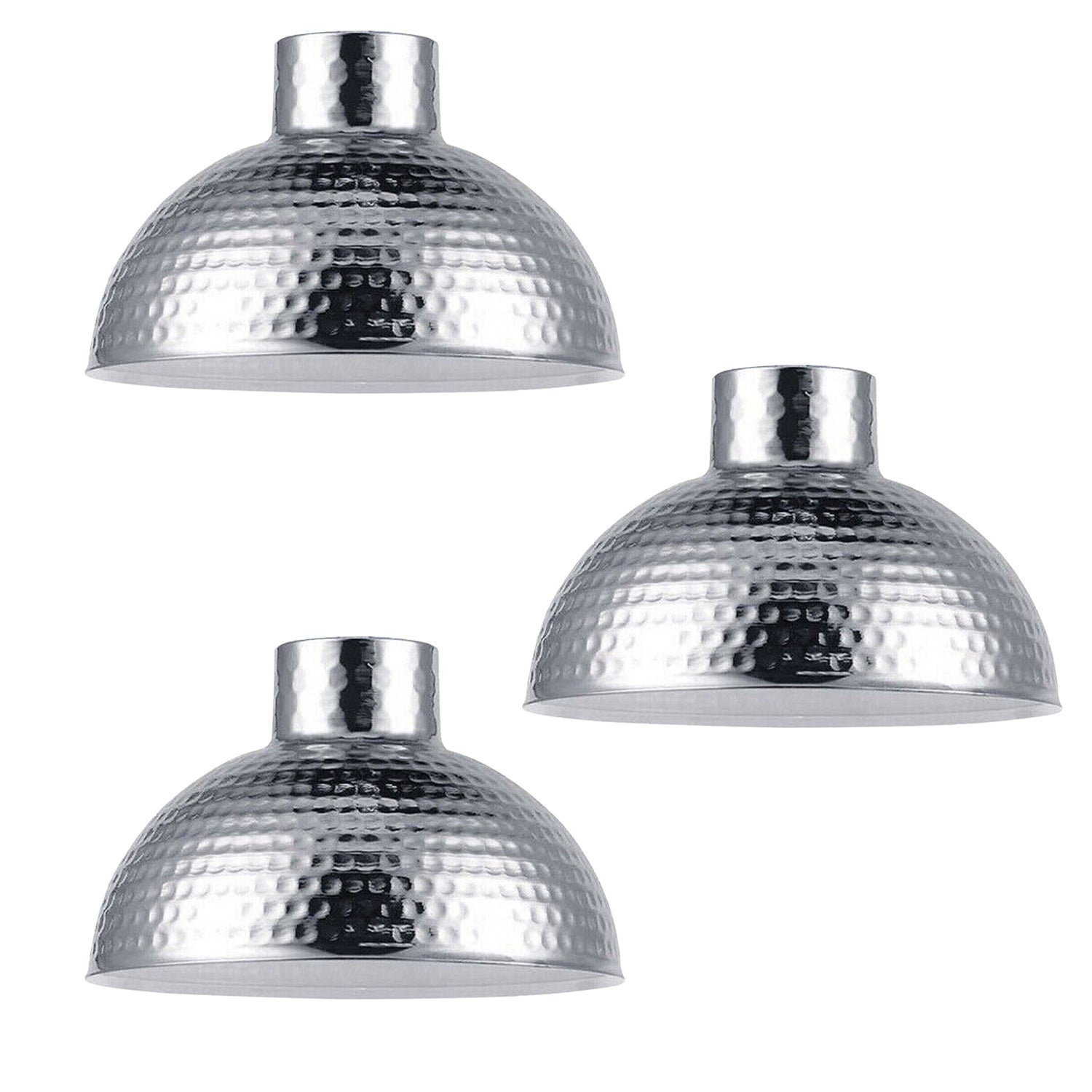 3 Pack Chrome Vintage Industrial Metal Dome Lamp Shade, 26cm, E27 Base