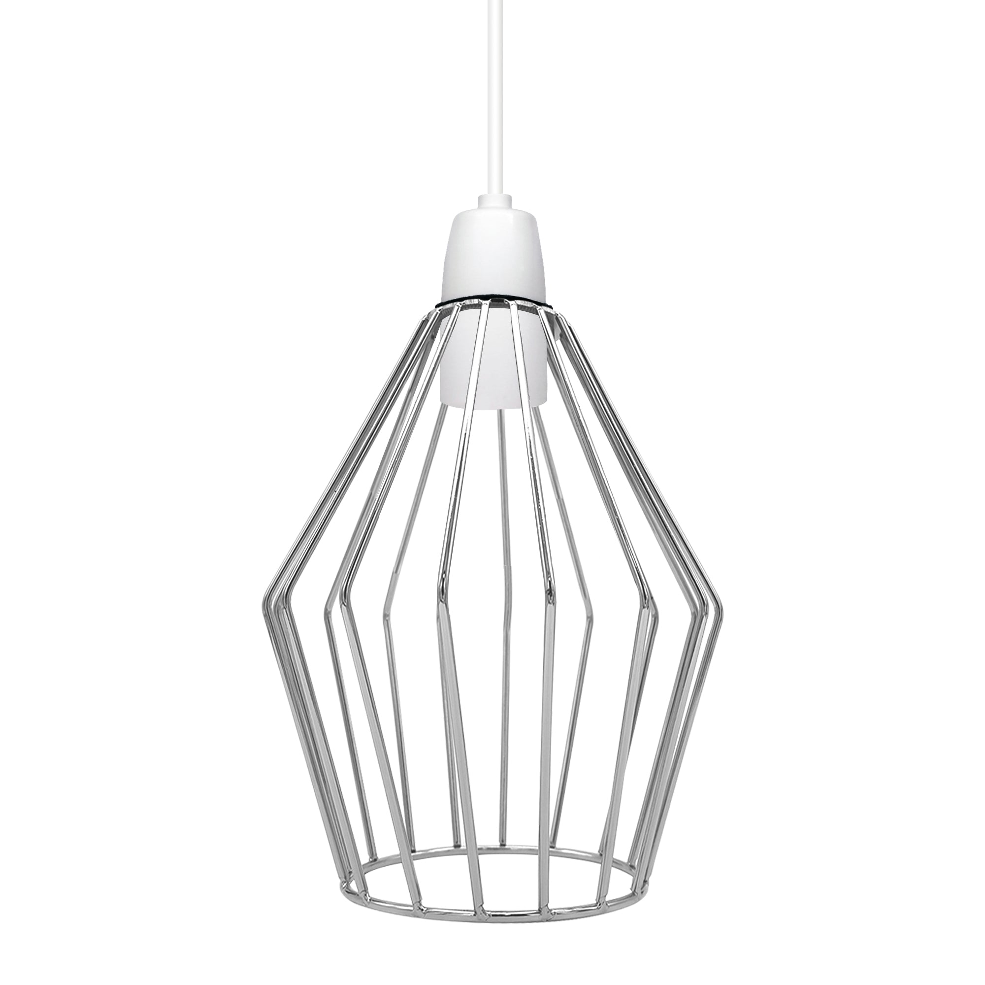 Modern Vintage Chrome Industrial Metal Rustic Lampshade Vintage Light Open Wire Frame cage Diamond Geometric Shape Lamp