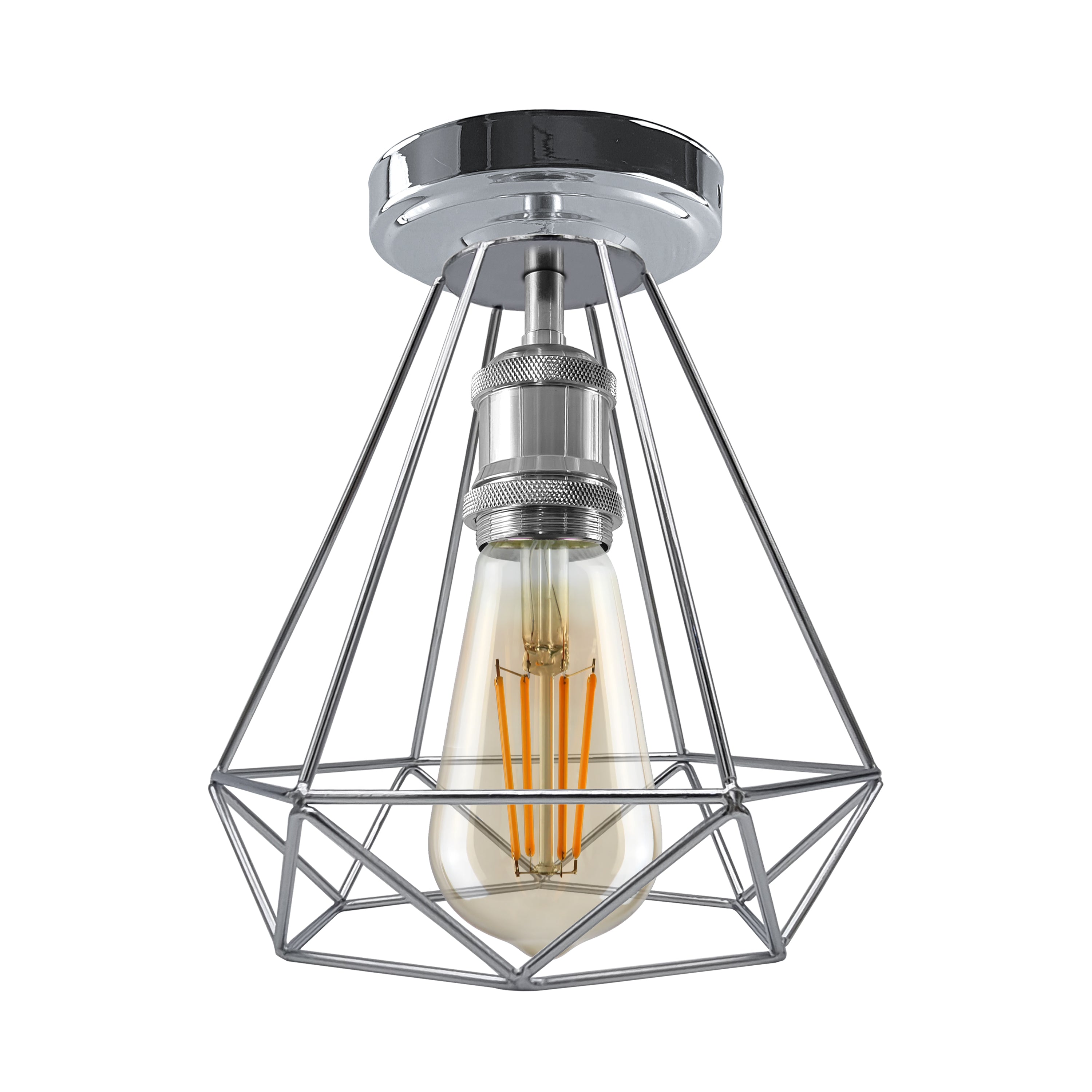 Vintage Chrome Colour Metal Semi Flush Flush Mount Ceiling Light Fixture, E27 Screw Type