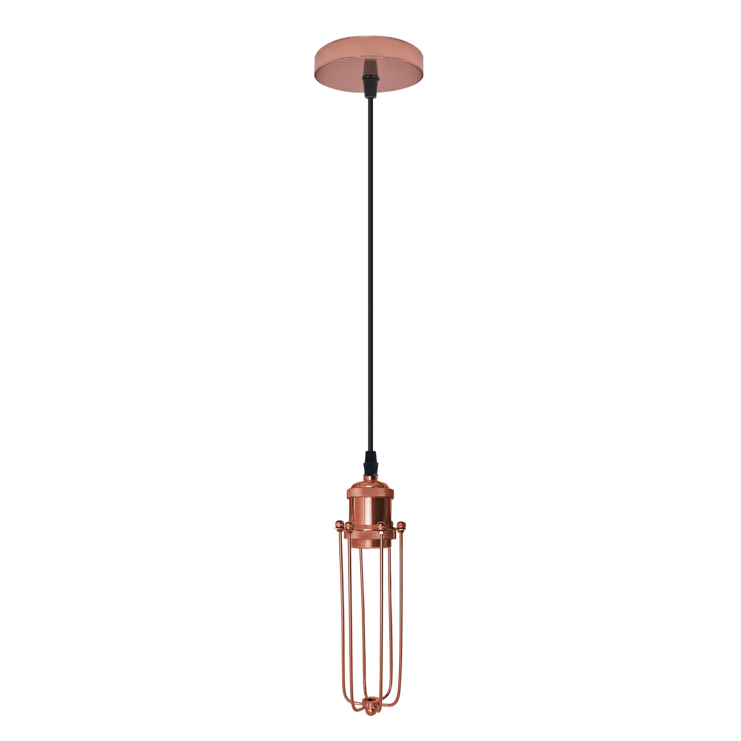 Single Rose Gold Ceiling E27 Pendant Light with Wire Cage, Industrial Vintage Hanging Lamp Fixture