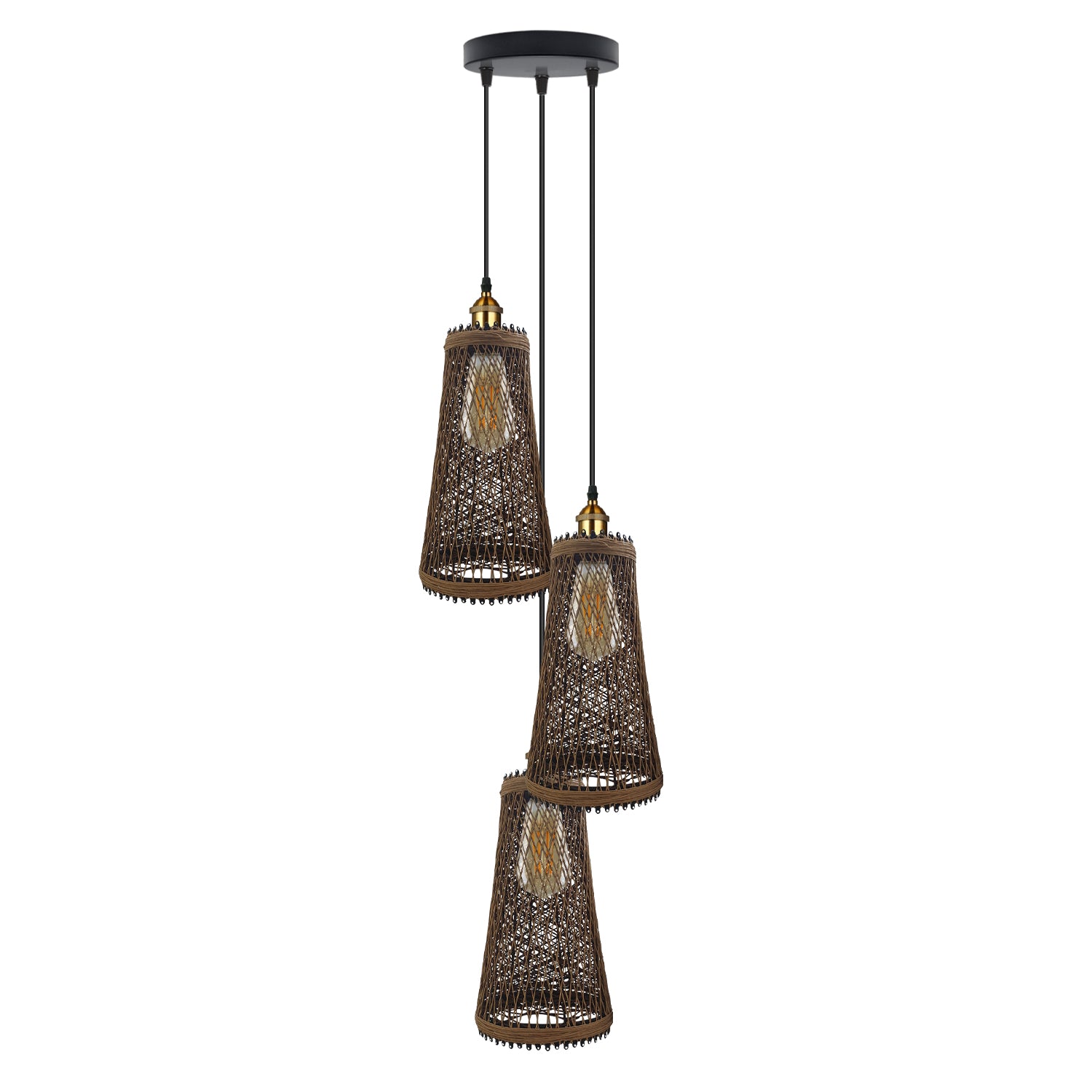 3-Light Vintage Retro Rattan Ceiling Pendant Light