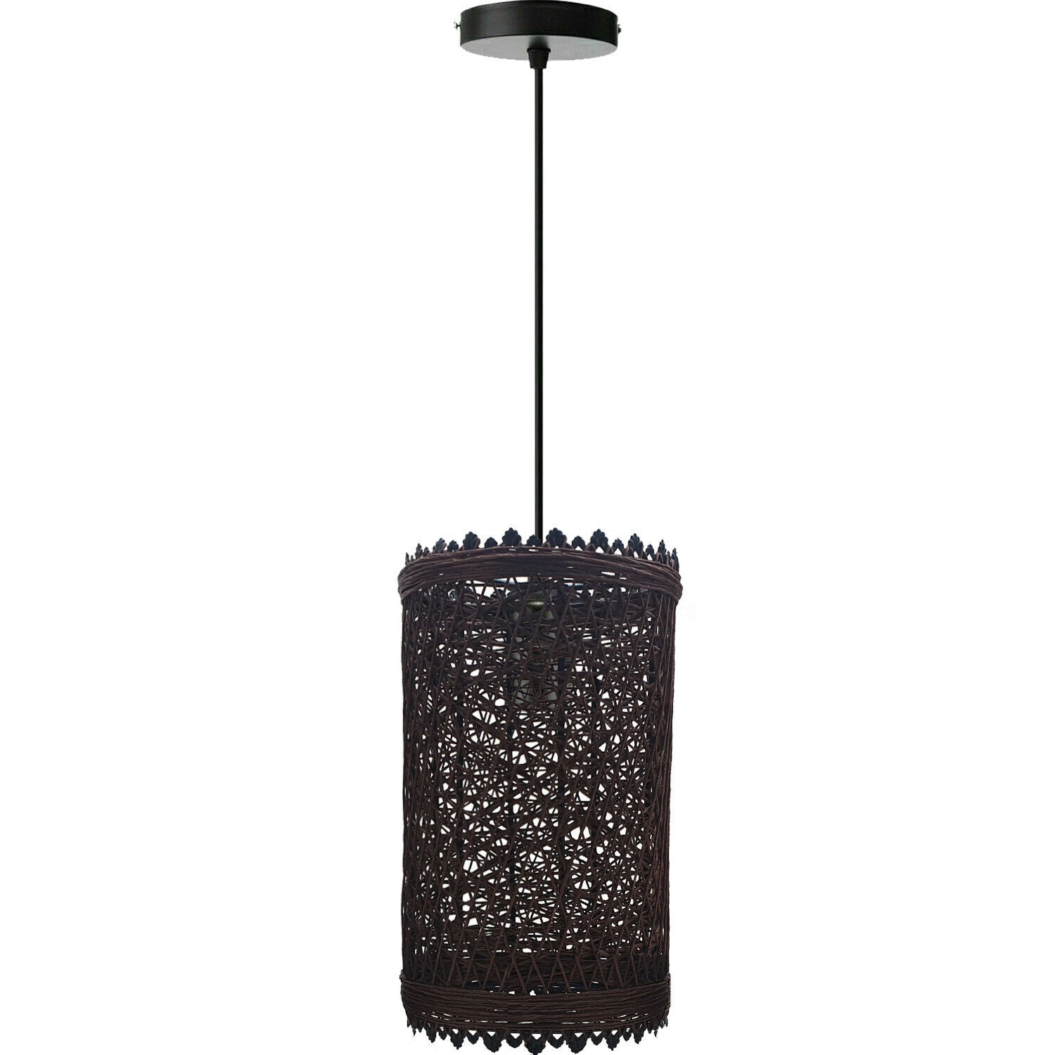 Vintage Rattan Single Pendant Light Shade, E27 Base, Adjustable Cord, 14cm