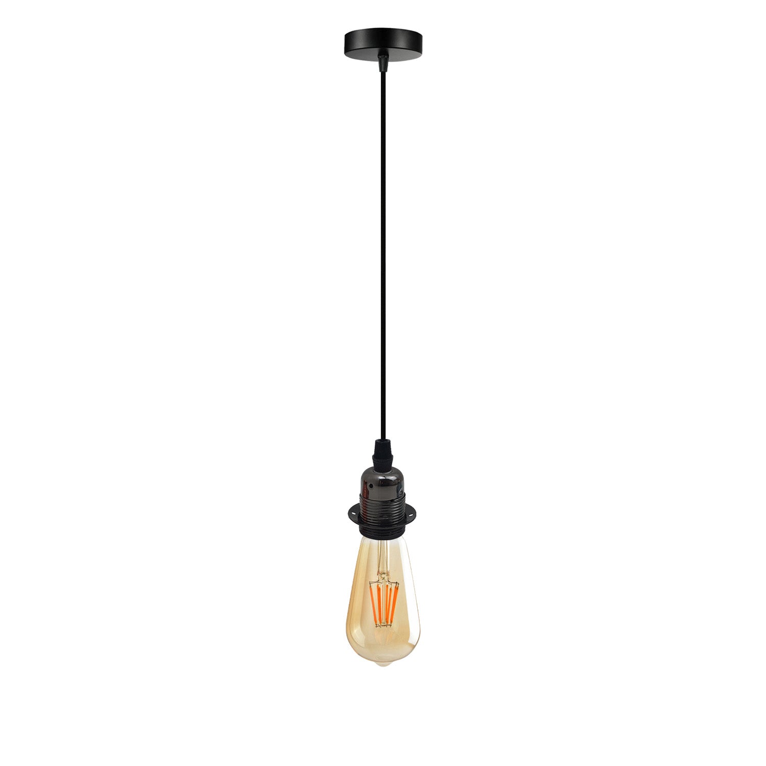Vintage Industrial Black Pendant Light Fitting, E27 Lampshade Holder Set with 195cm Adjustable Cable