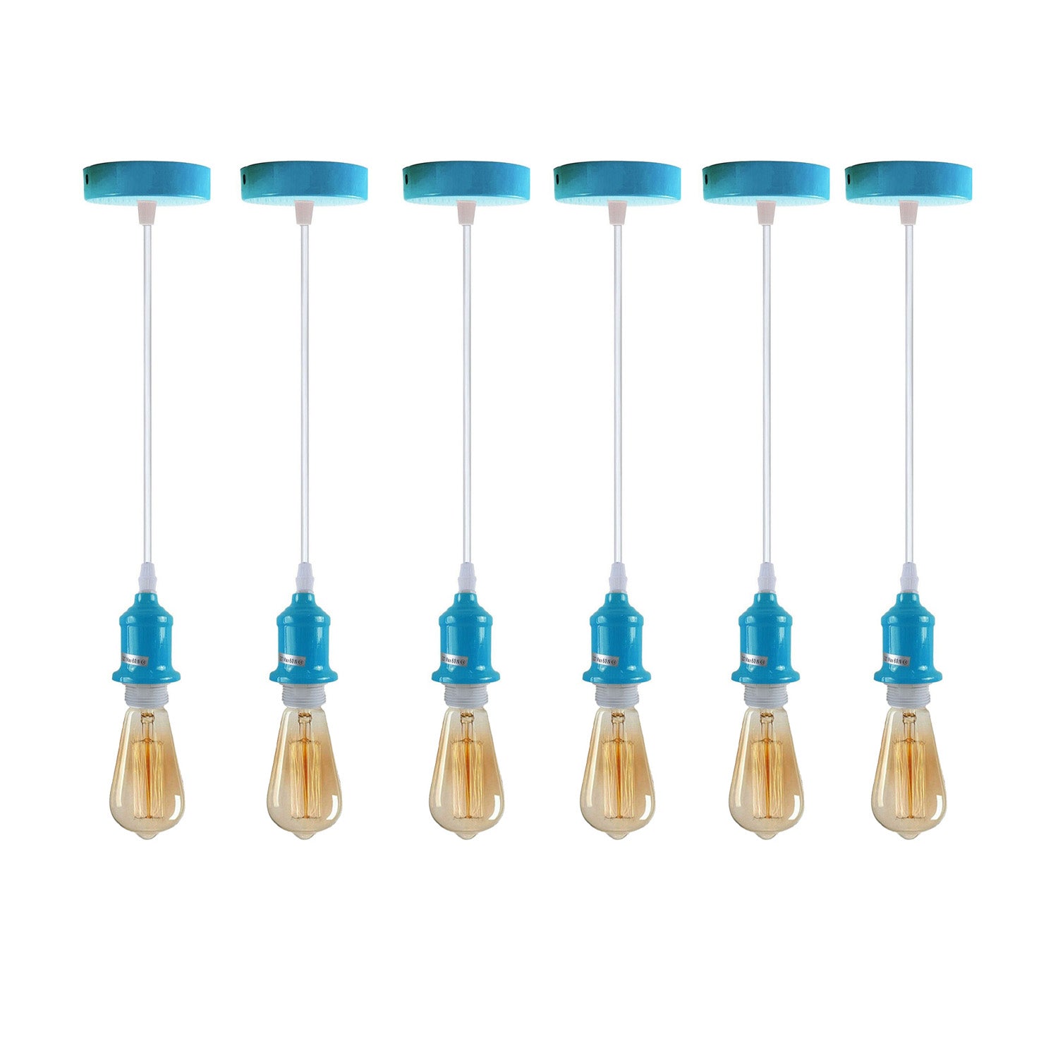 6 Pack Industrial Pendant Light Fitting, Lampshade Addable E27 Lamp Blue Holder Fitting Set With PVC Cable