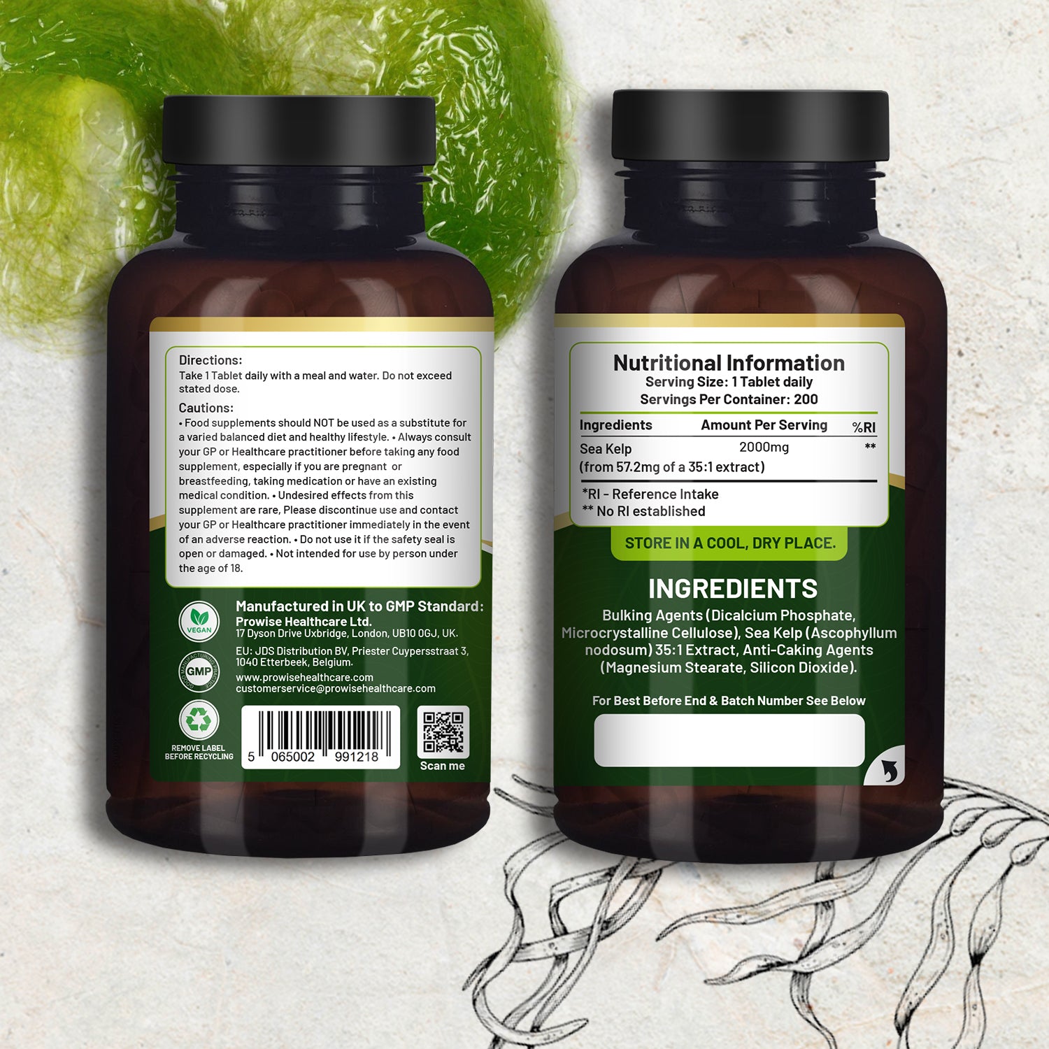 Prowise Sea Kelp 2000mg 200 Vegan Tablets - Natural Iodine