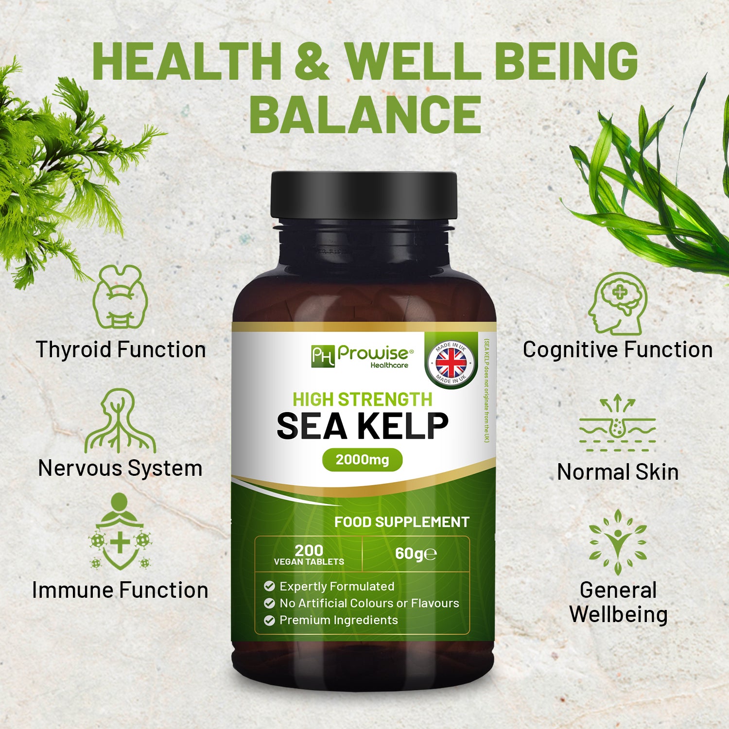 Prowise Sea Kelp 2000mg 200 Vegan Tablets - Natural Iodine