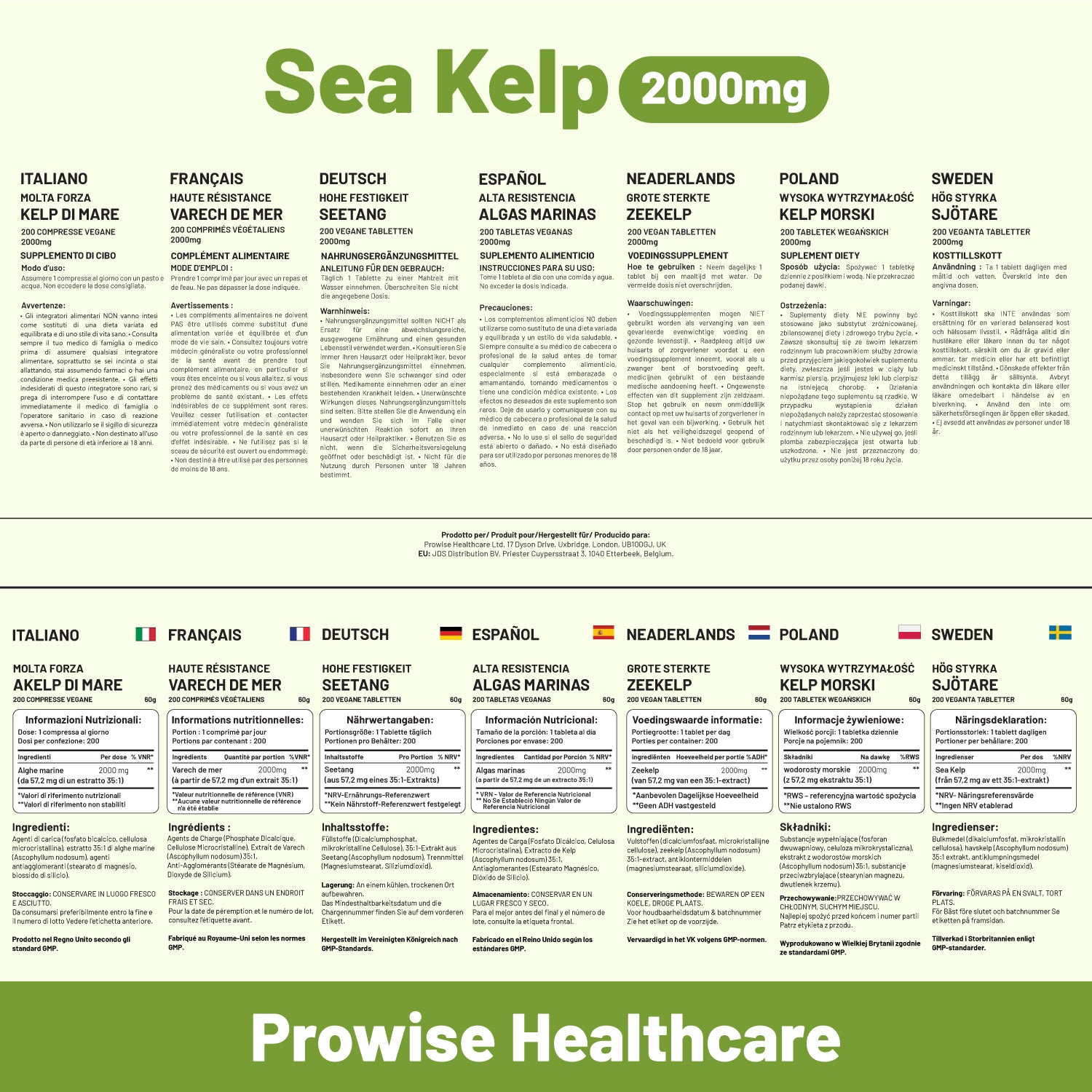 Prowise Sea Kelp 2000mg 200 Vegan Tablets - Natural Iodine