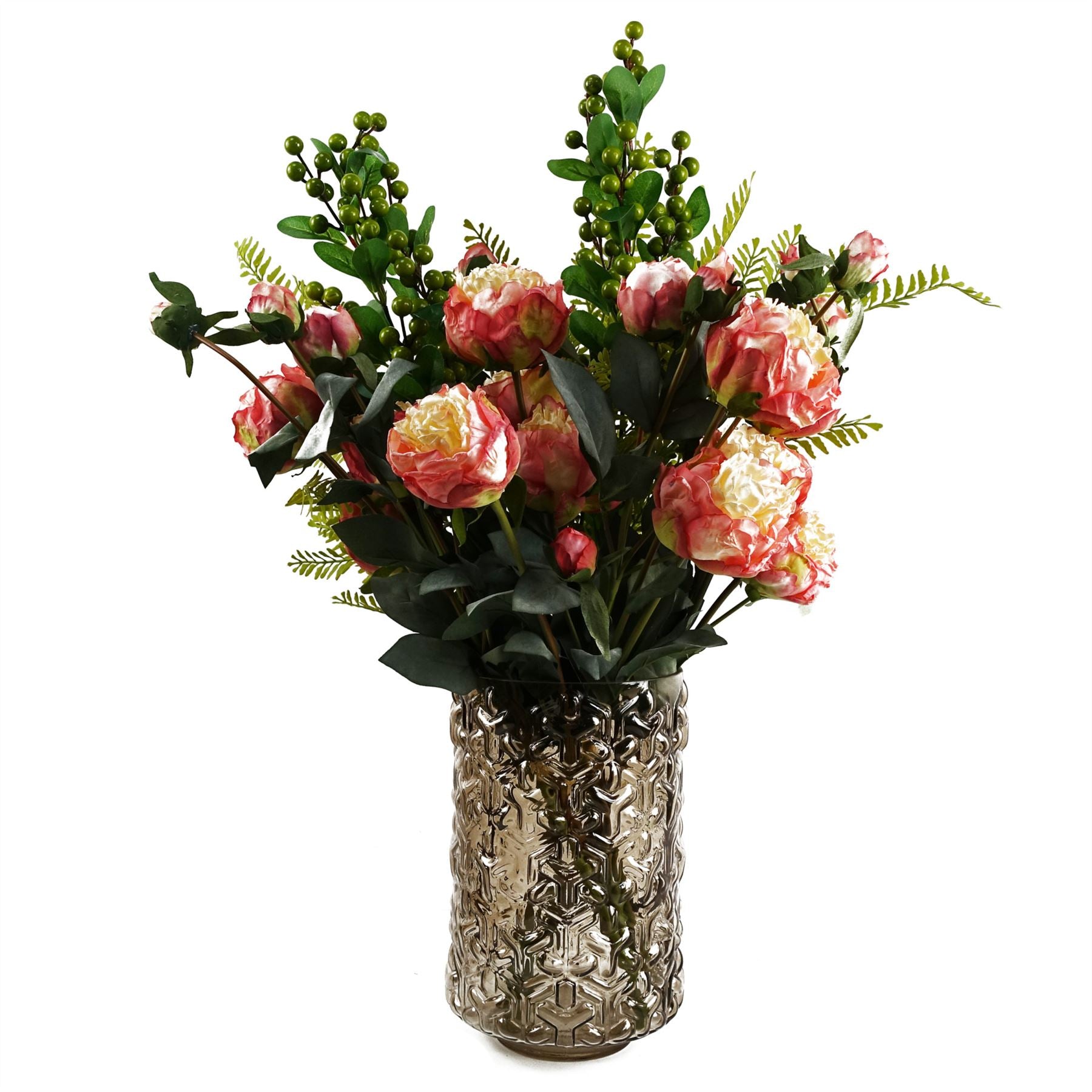 Leaf Pack of 6 Artificial Green Berry Stems with Plastic Leaves 70cm