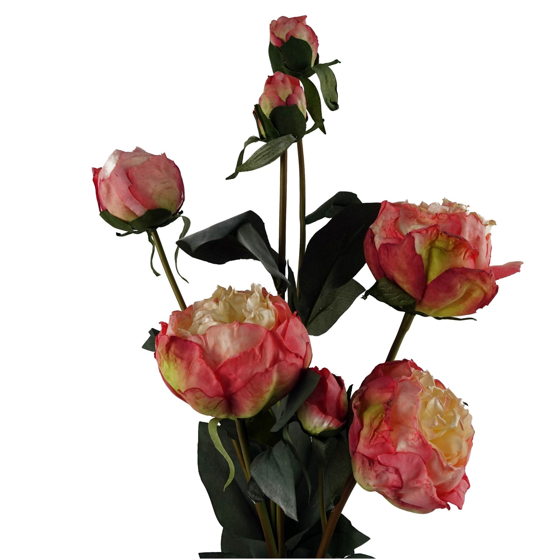 Leaf 55cm Pink Peony Artificial Flower Spray, 4 Flowers and 3 Buds