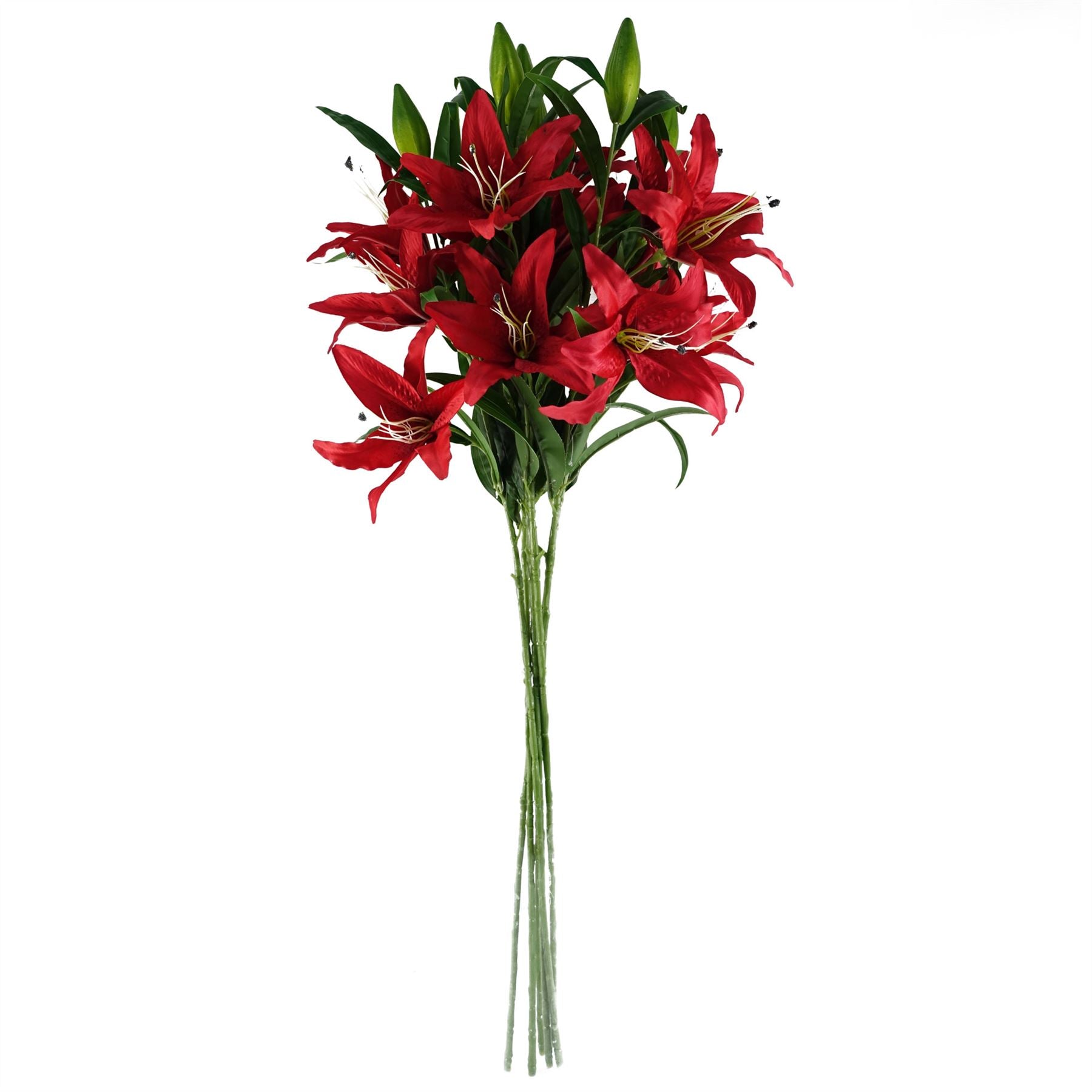 Leaf Pack of 6 Red Artificial Lily Stems, 100cm, Silk Flowers