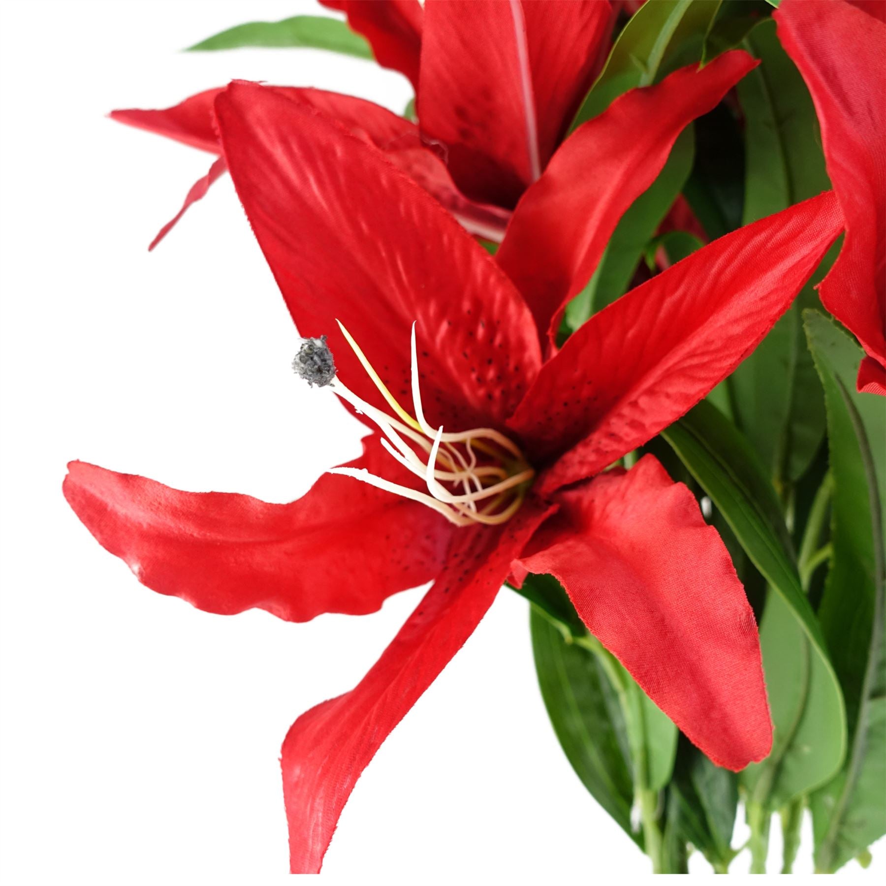 Leaf Pack of 6 Red Artificial Lily Stems, 100cm, Silk Flowers