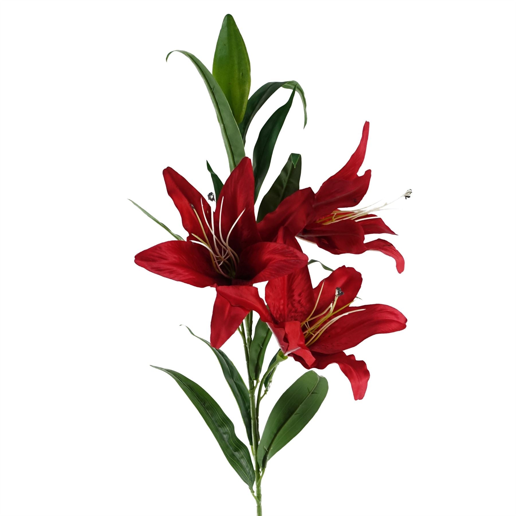 Leaf Pack of 6 Red Artificial Lily Stems, 100cm, Silk Flowers