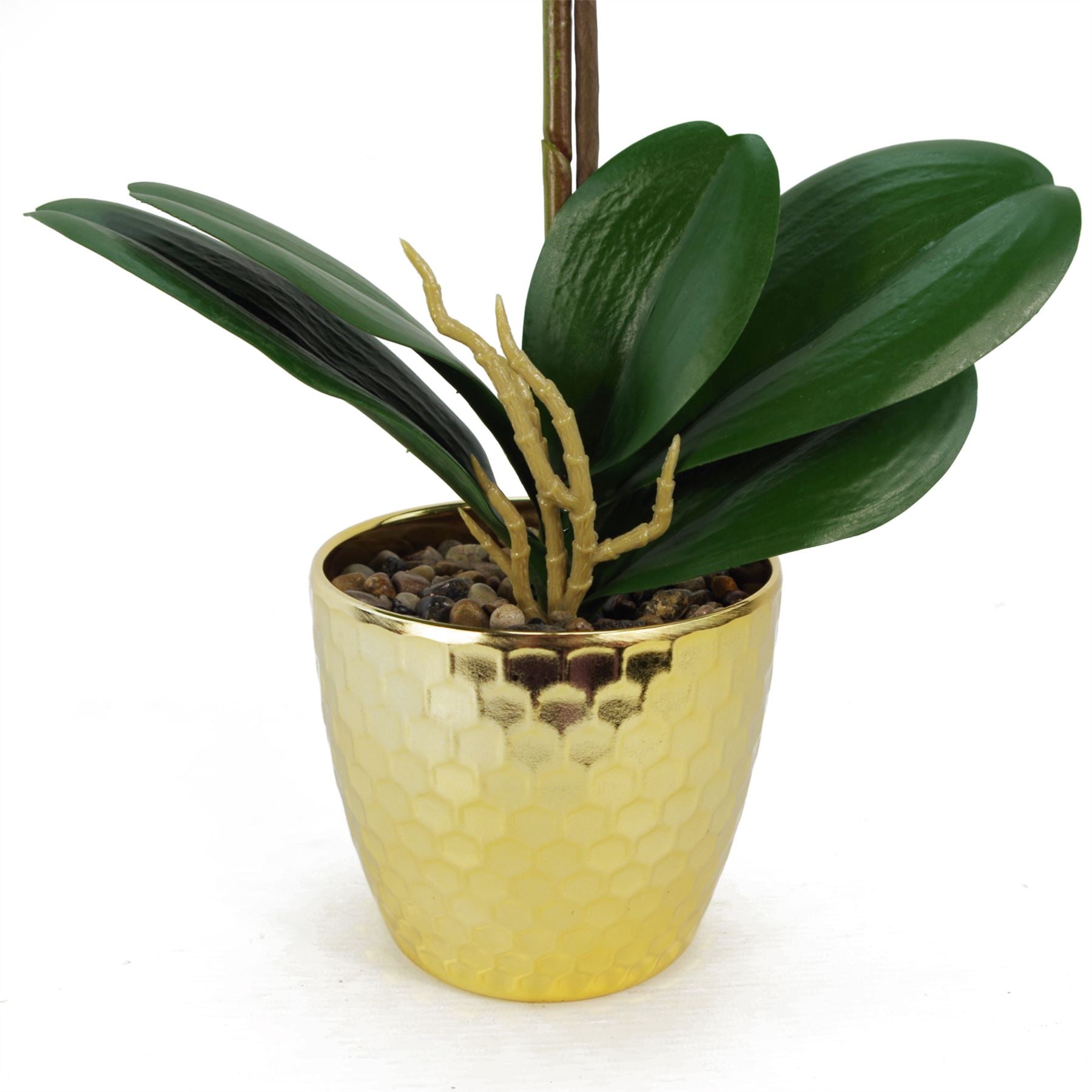 50cm Artificial Phalaenopsis Orchid Plant with Real Touch Leaves, 9 Flowers, Gold Honeycomb Pot